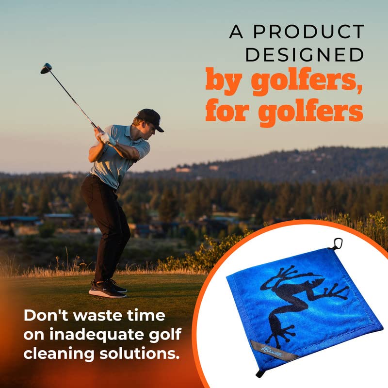 Frogger Amphibian 2-In-1 Golf Towel With Wet And Dry Technology, Blue/Black, Premium Golf Bag Accessory For Men And Women With C