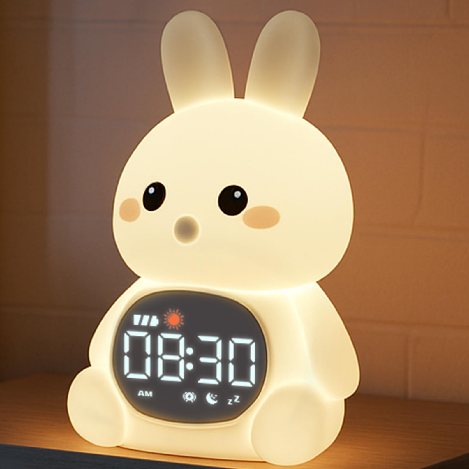 MASHI Bunny Alarm Clock, Toddler Sleep Training Clock with Sun & Moon, Sleep Sound Machine, Night Lights, Alarm Clock for Kids, 