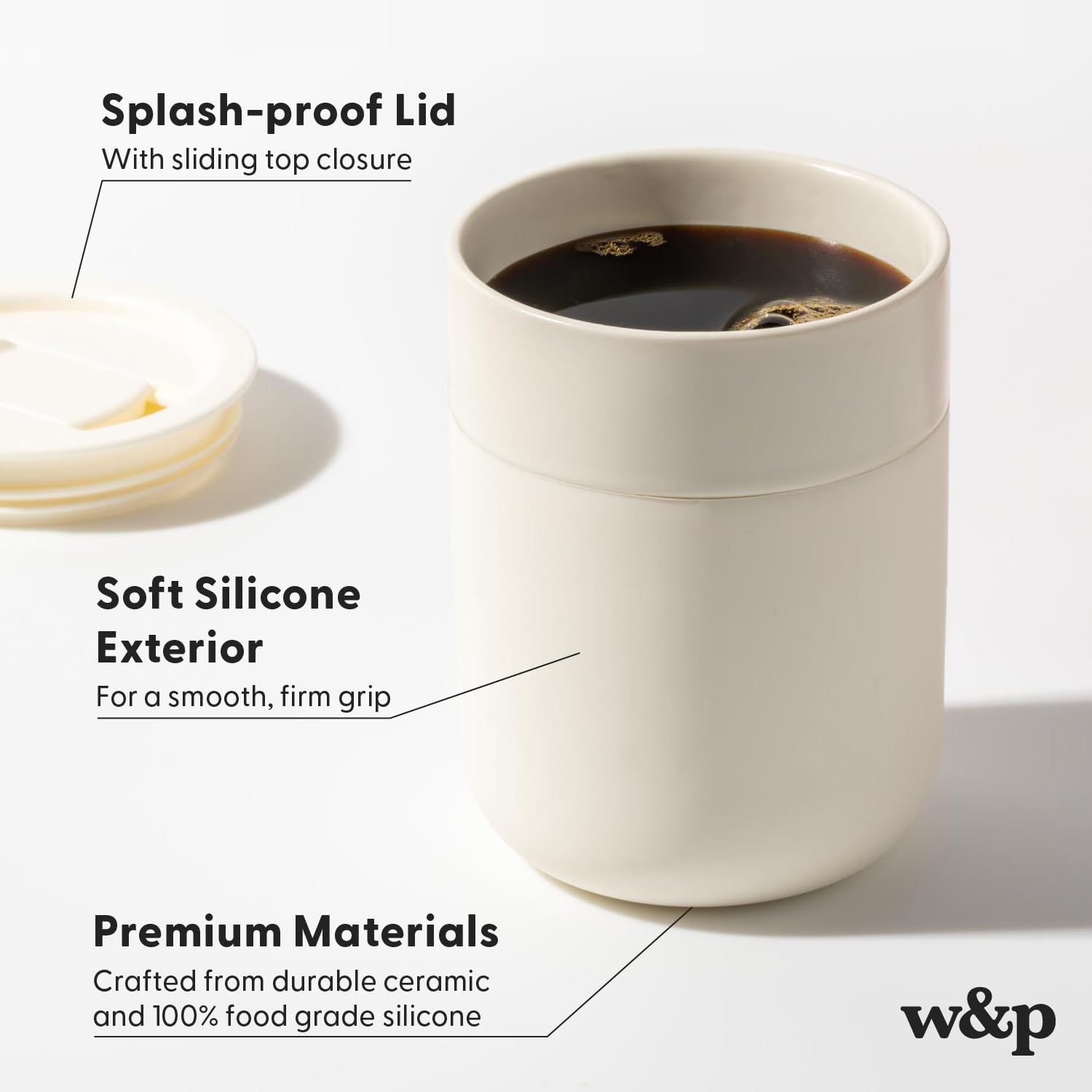 W&P Porter Ceramic Mug W/ Protective Silicone Sleeve, Terrazzo Cream 12 Ounces | On-The-Go | Reusable Cup For Coffee Or Tea | Po