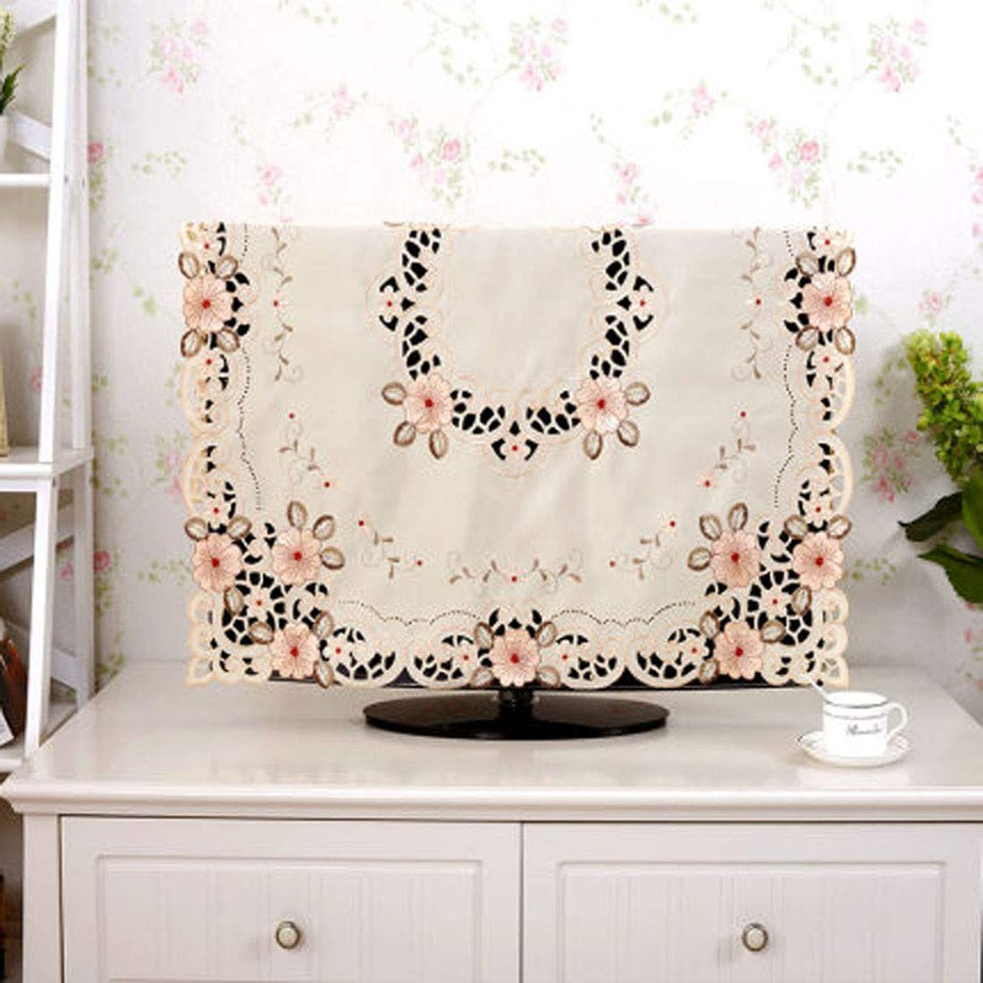 Lelehome 33 Inch X 33 Inch Flower Embroidered Lace Beige Square Tablecloth, Vintage Classic Floral Dining Table Cloth Wrinkle Fr