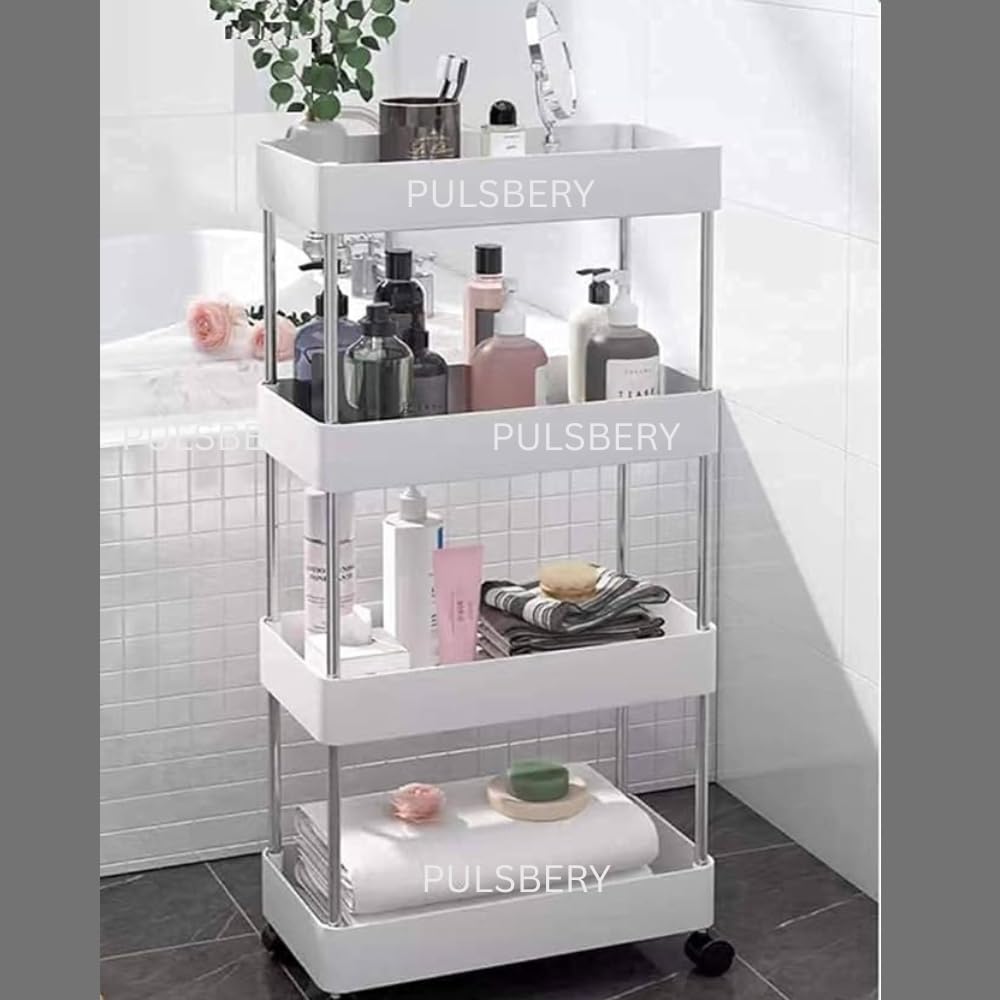 Pulsbery Multipurpose Storage Organizer Slim Rack Shelf With Wheels For Living Room, Office, Bedroom, Bathroom, Kids Room, Kitch