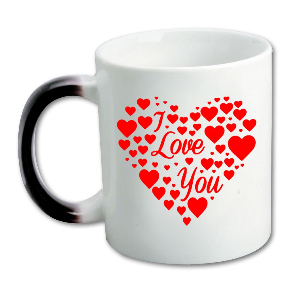 Ceramic Morphing Cute I LOVE YOU Red Hearts Design Mug 11 Ounces Heat Sensitive Color Changing Mug