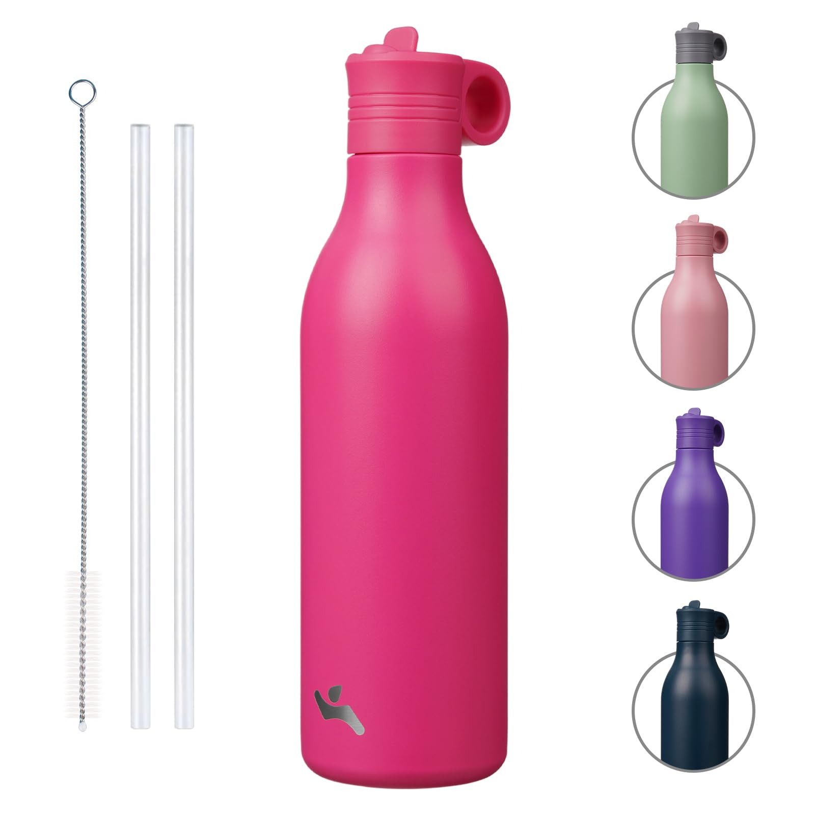 Konokyo 25oz Insulated Travel Water Bottle with Straw, Rose Red