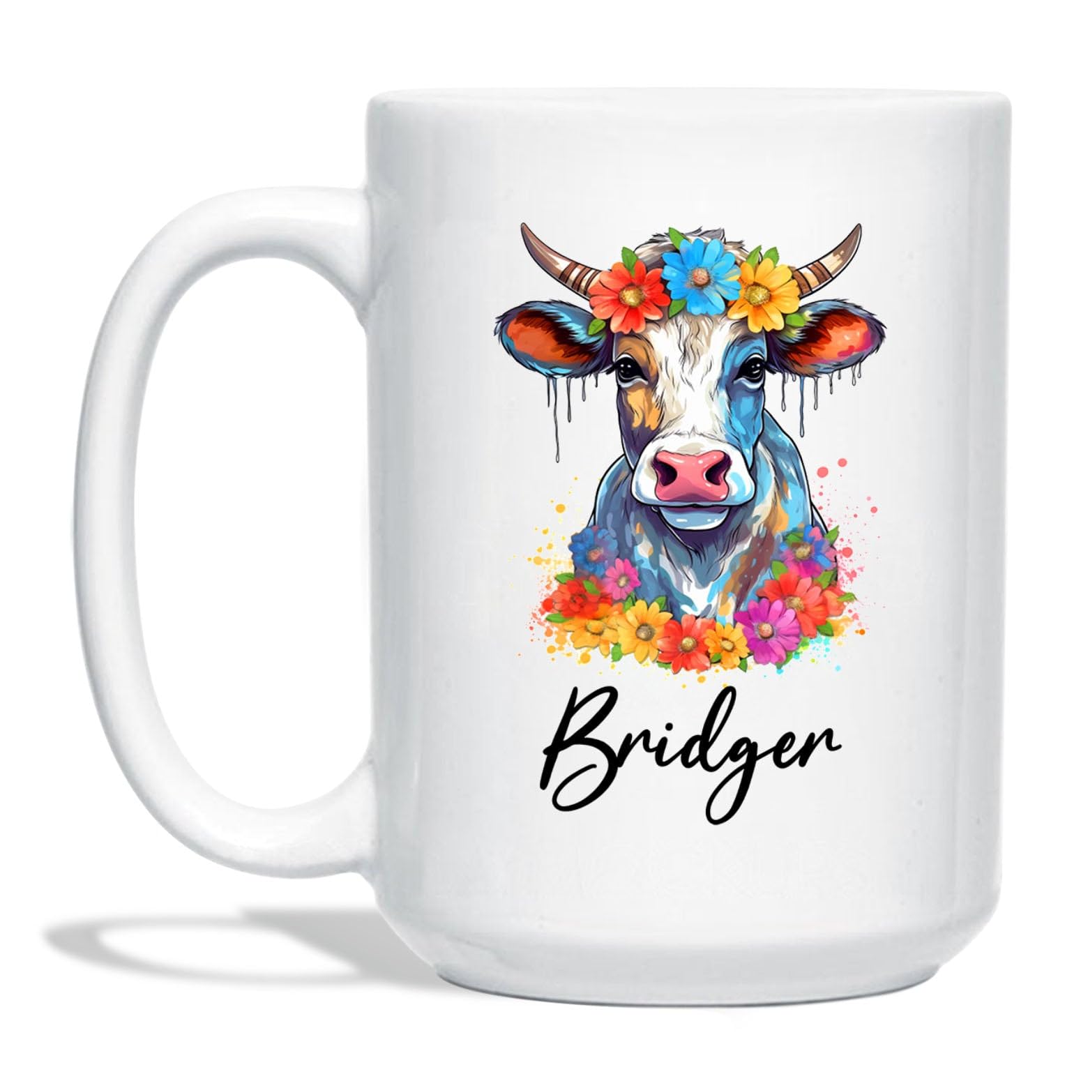 Customized Name Cow White Ceramic Mug 11 Oz 15 Oz, Personalized Cow Coffee Mug Cup Gift For Girlfriend Women Cow Animal Lover, U