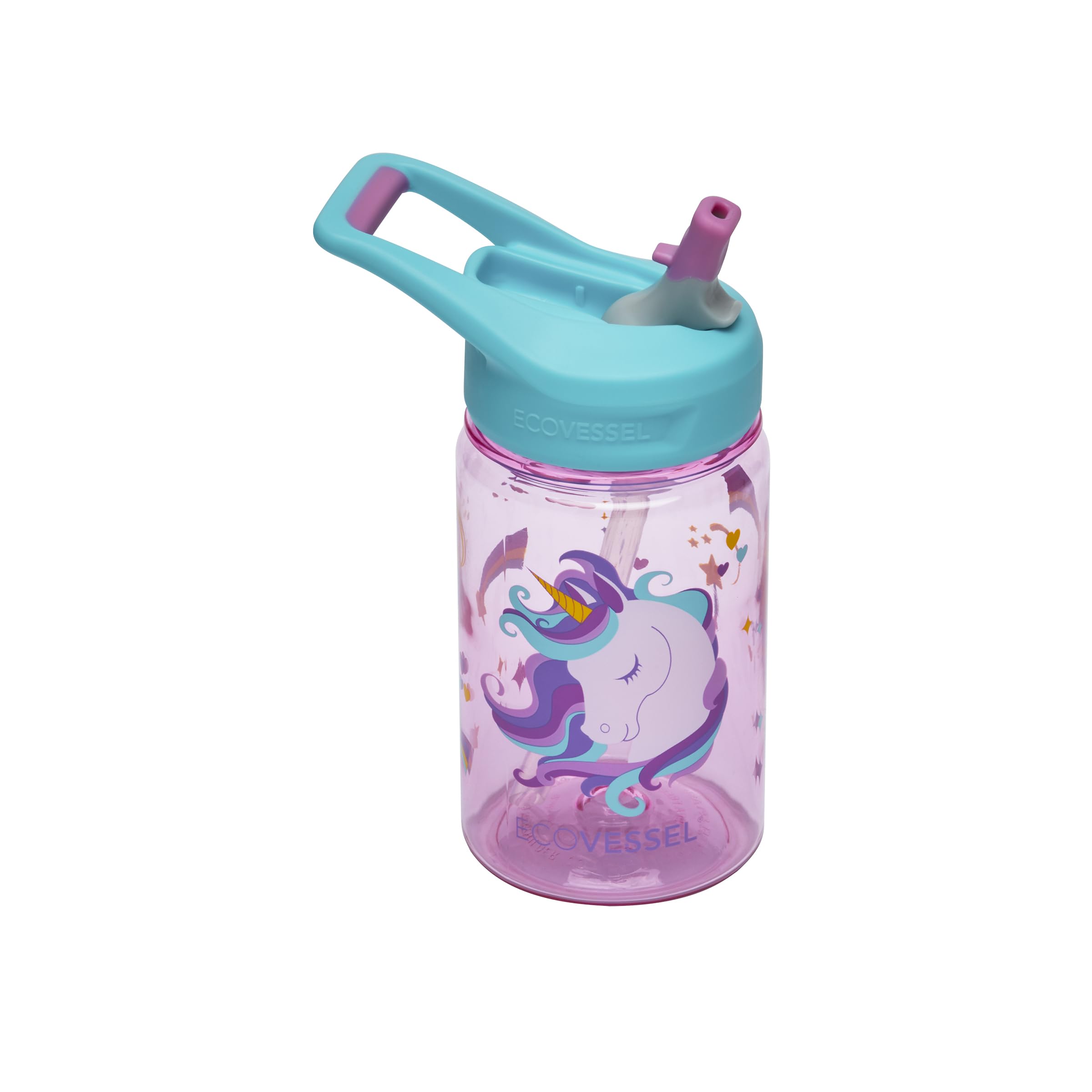 EcoVessel SPLASH Tritan Plastic Kids Water Bottle with Straw, Leak Proof Flip Top Lid, and Carry Handle Kids Cups Sports Water B