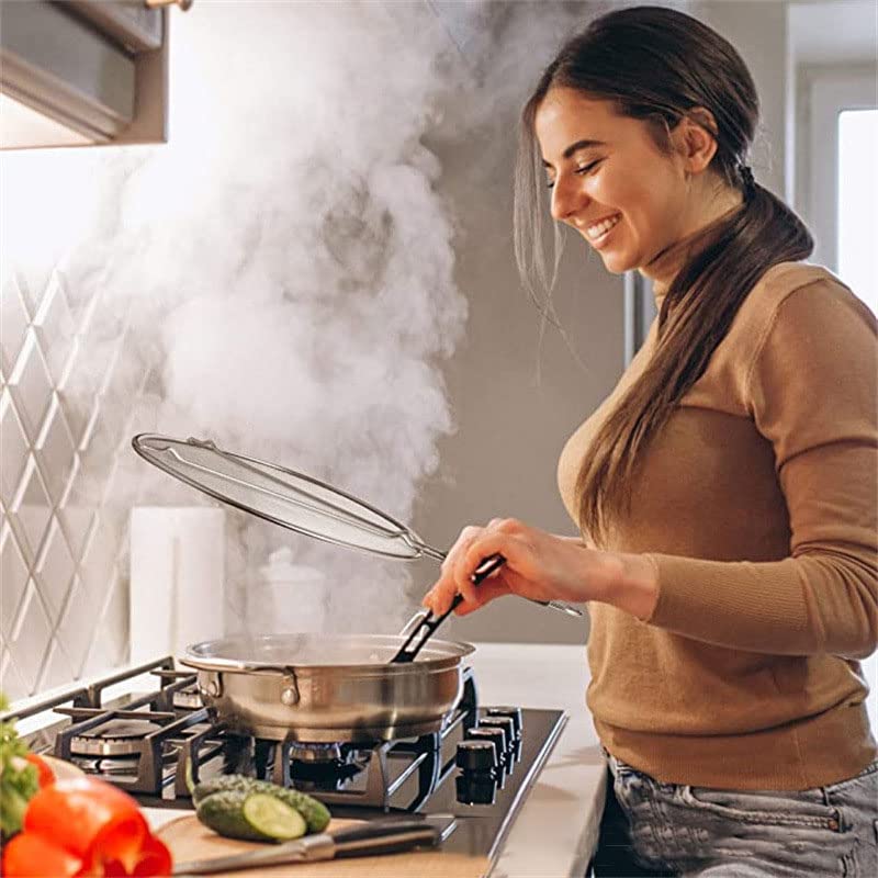 Large Splatter Screen For Frying Pan, 15 Inch Stainless Steel Grease Splatter Guard, Mesh Frying Screen Keeps Kitchen Clean And