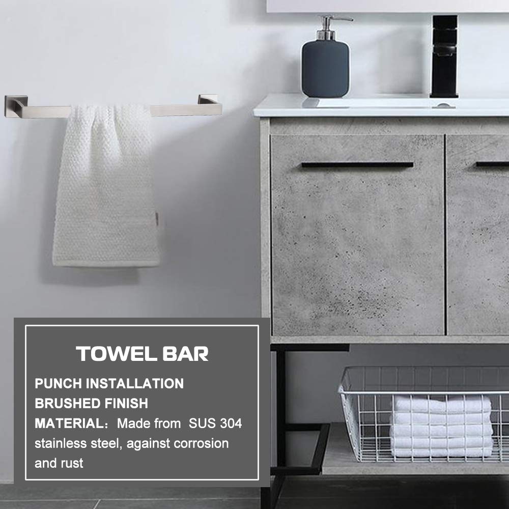 4-Piece Bathroom Hardware Set  Stainless Steel Wall Mounted Square Bathroom Accessories Kit  Include 16 Inch Hand Towel Bar  Toilet Paper Holder  Hand Towel Rack  Towel Hook(Brushed Nickel)