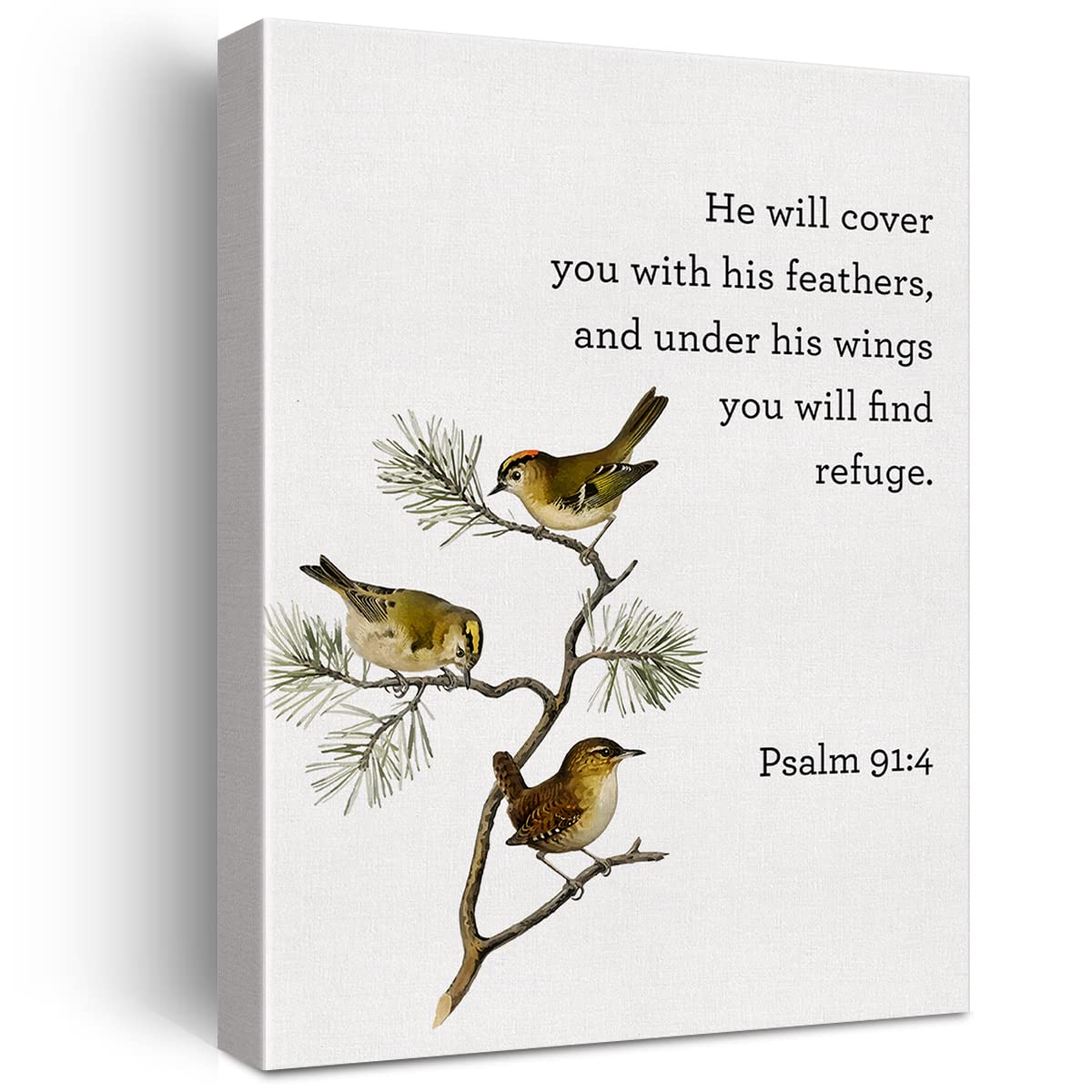 Bible Verse Print Canvas Wall Art Home Decor Bird Psalm 91:4 Scripture Painting 12x15 Canvas Poster Framed Ready to Hang Christi