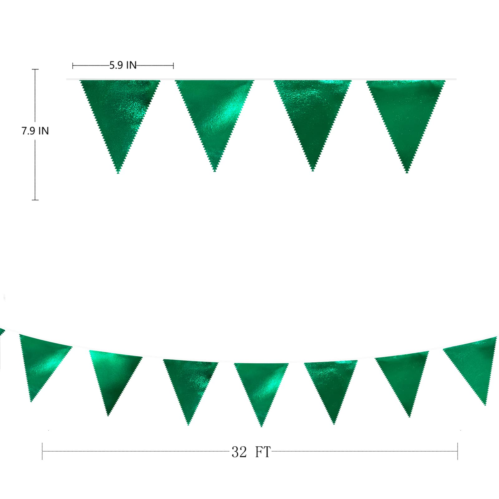 Green Party Decorations Triangle Pennant Banner Flag Dark Green Metallic Fabric Bunting Garland For Graduation Wedding Bridal Sh