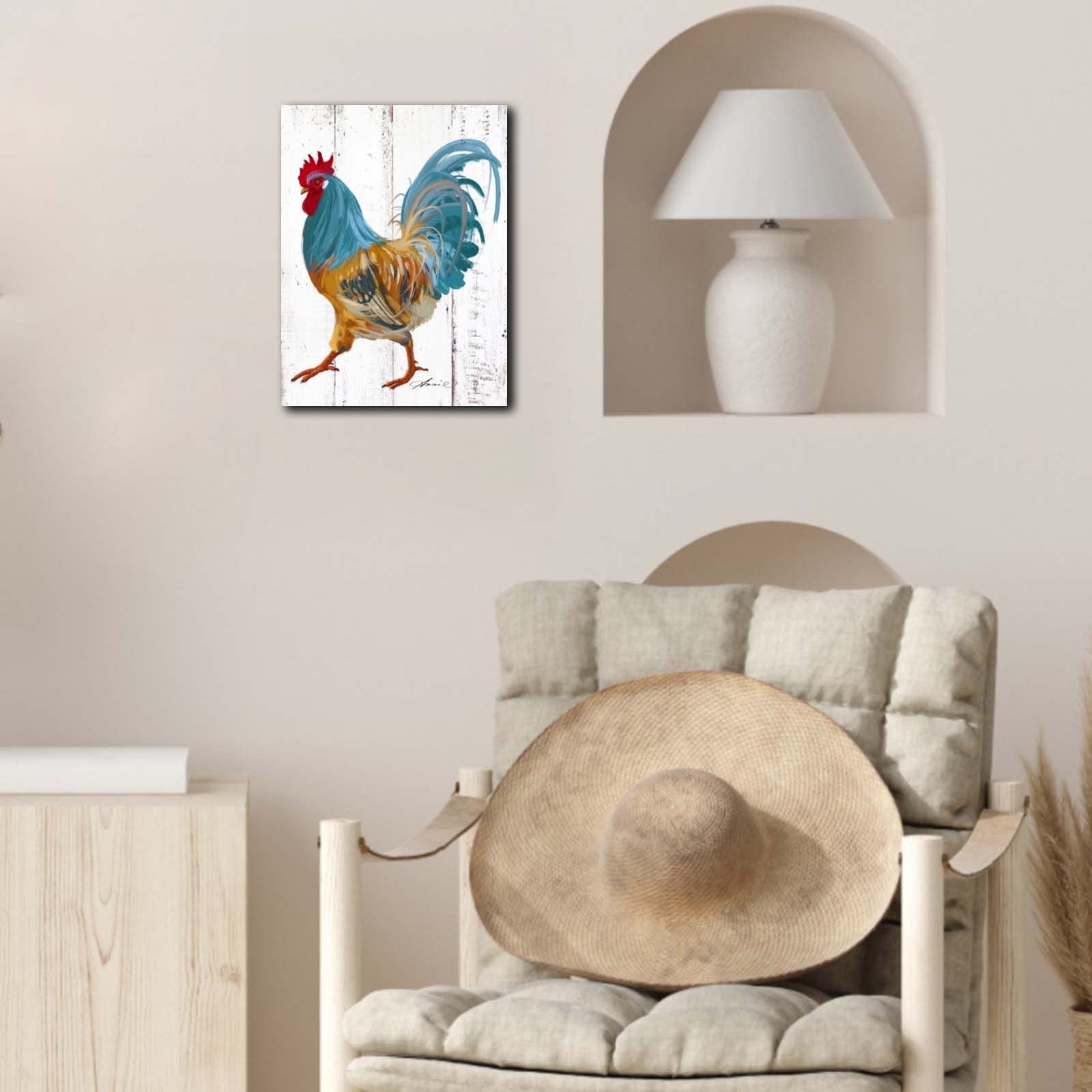 Rooster Kitchen Canvas Wall Art: Rustic Farmhouse Painting Poster - Chicken Artwork Decoration For Home Living Room Bedroom, Fra