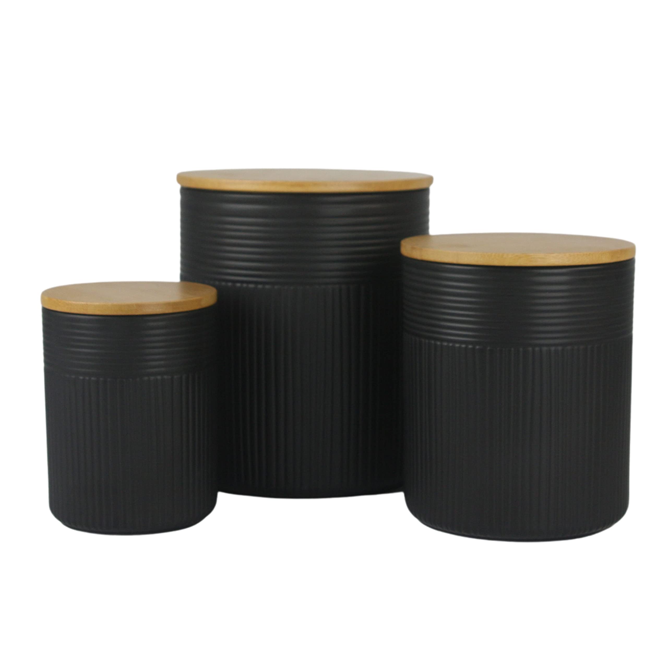 10 Strawberry Street Luca Matte Black Embossed 3 Piece Canister Set