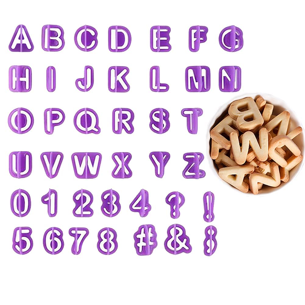 Blingkingdom 40Pcs Alphabet Cookie Cutters Set Purple Plastic Letter Icing Cake Decorating Fondant Number Cutters Mould Tools Fo