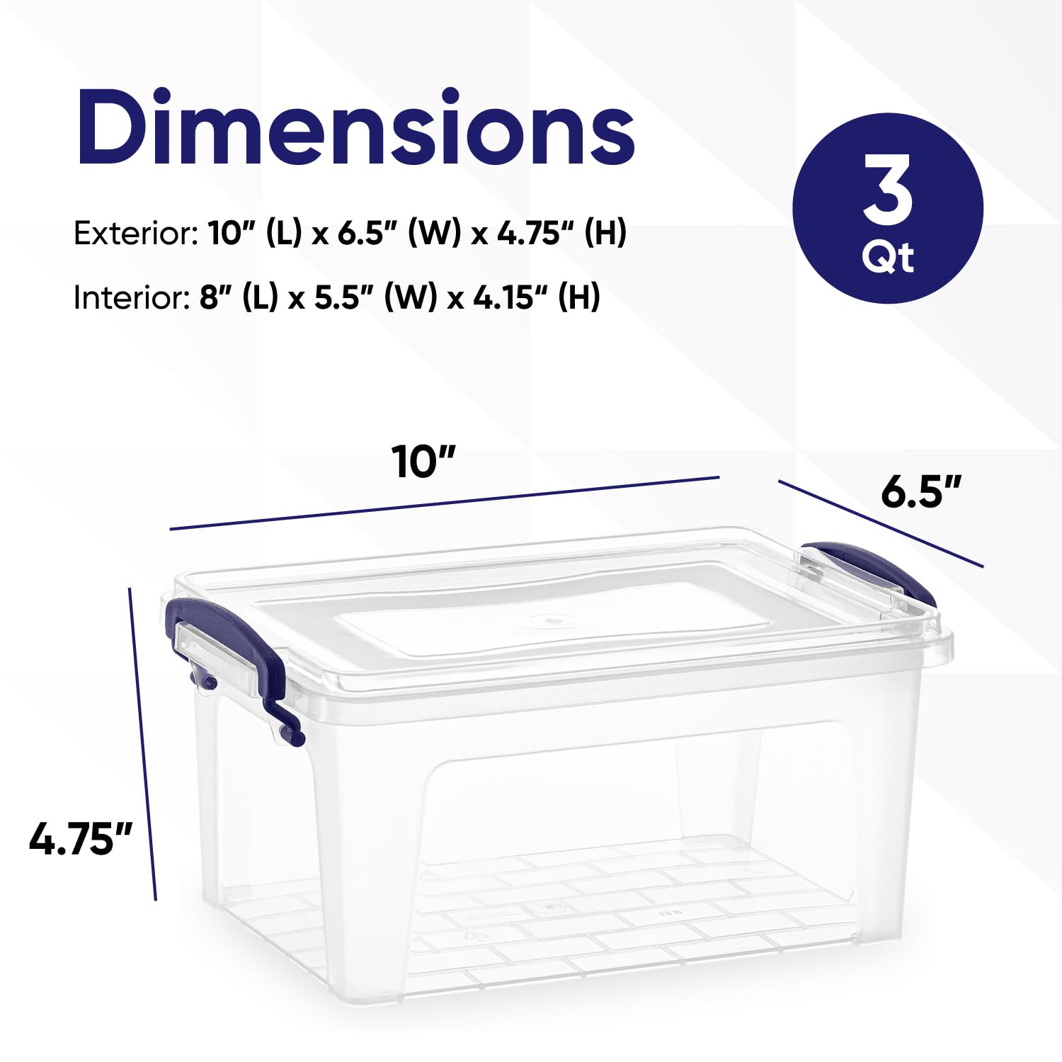 Superio Clear Storage Bins With Lids, Stackable Storage Box With Latches And Handles, Extra Small, 2 Pack 3 Quart
