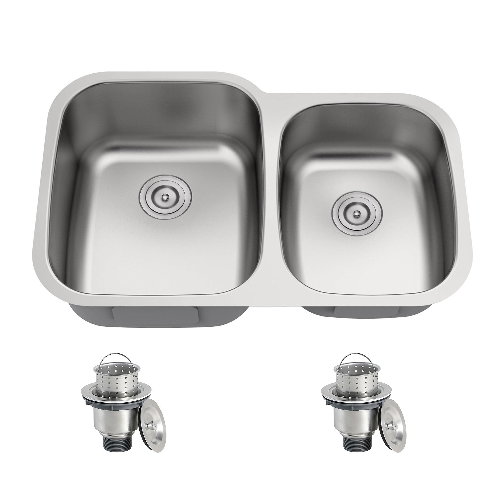 Joviprime 32 Inch 60/40 Double Bowl Kitchen Sink Undermount 18 Gauge Stainless Steel Double Bowl Sinks With Strainer