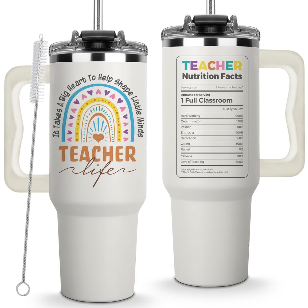 Teacher Appreciation Cups 40Oz Tumbler - It Takes A Big Heart To Shape Little Minds, Perfect Coffee Teacher Tumblers For Women O