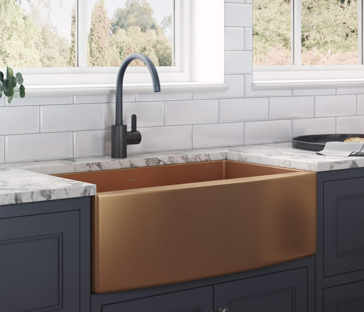 Ruvati Copper Tone 33-Inch Apron-Front Farmhouse Kitchen Sink - Matte Bronze Stainless Steel Single Bowl - Rvh9733Cp