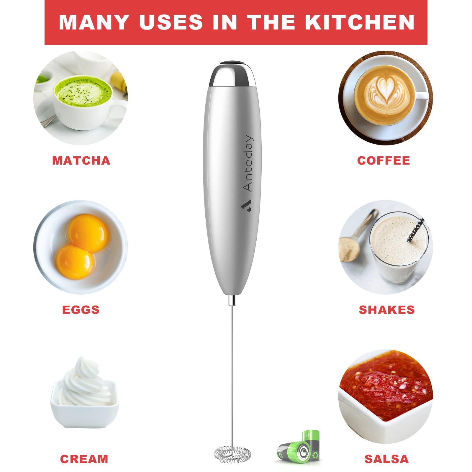 Milk Frother  Electric Whisk  Matcha Whisk  Upgraded Matcha Whisk Drink Mixer Electric Mini Whisk Hand Frother Mini Foamer Coffee Mixer for Lattes Cappuccino Frappe Matcha Hot Chocolate  White