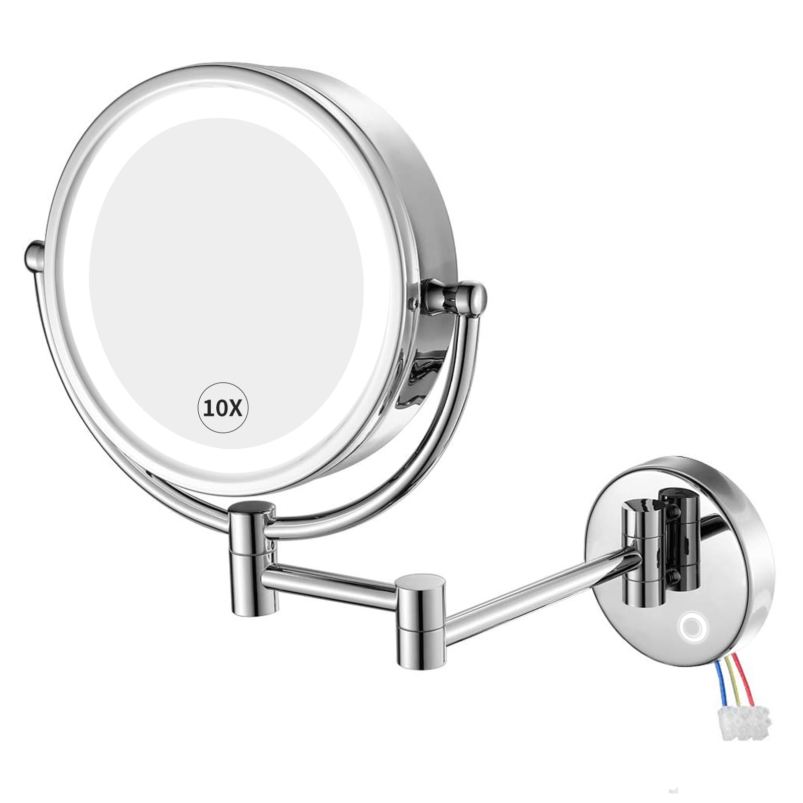 Gurun Wall Mounted Hardwired Makeup Mirror With 3 Tones Dimmable Led Lights 10X Magnifying Mirror With Touch Control For Bathroo