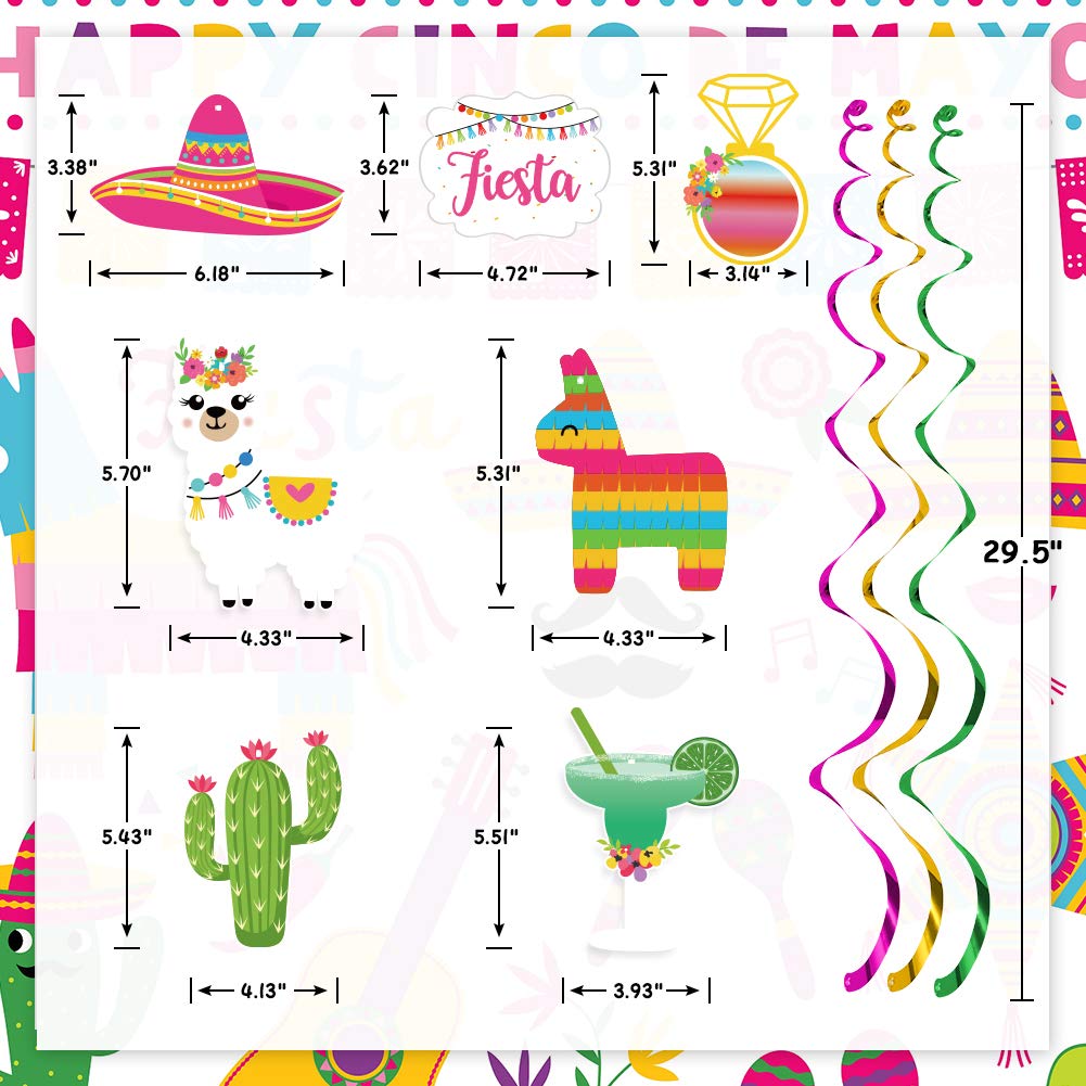 Mexican Final Fiesta Hanging Swirl Decorations, Final Fiesta Bachelorette Bridal Shower Party Decorations Llama Cactus Garland F
