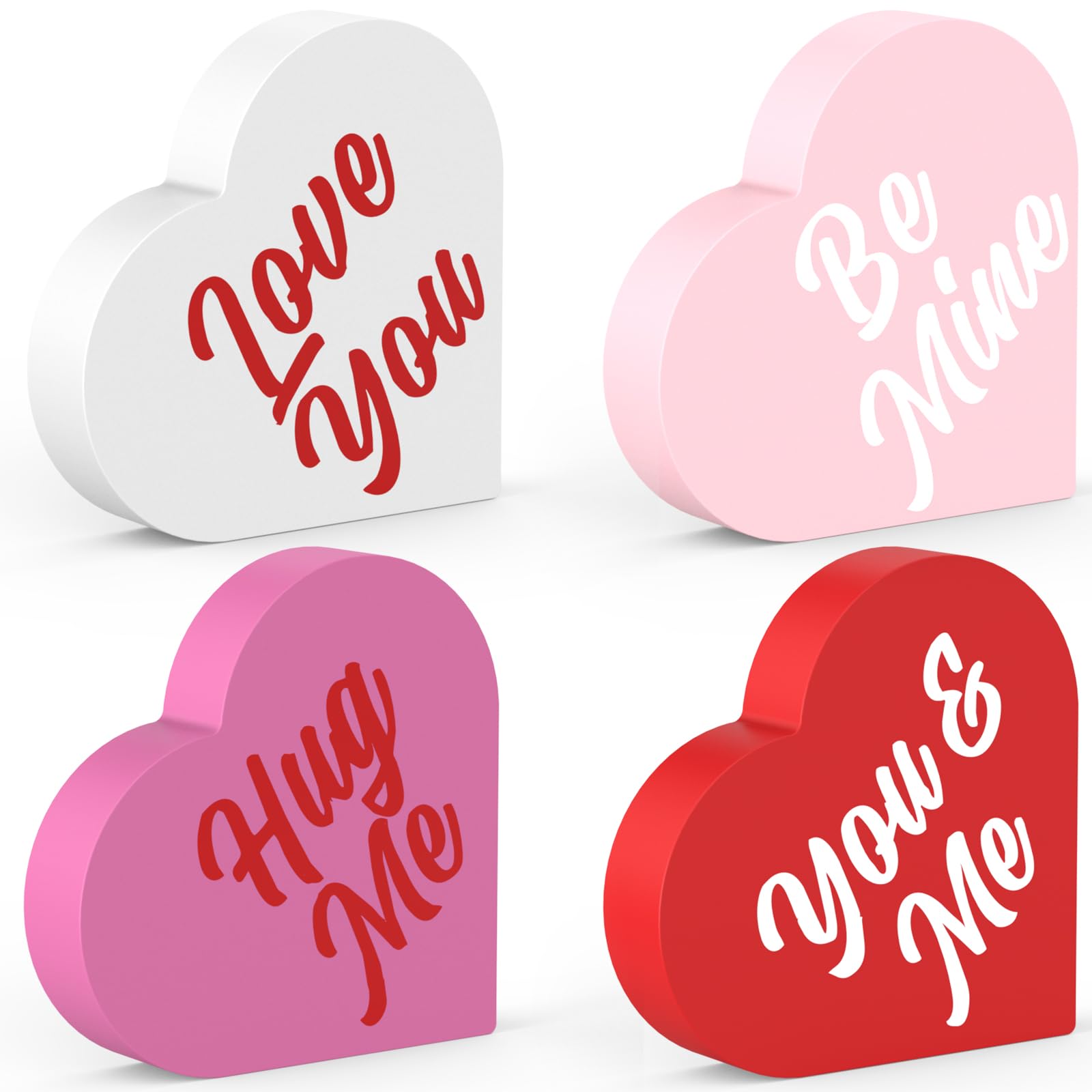 Valentines Day Decorations, 4 PCS Double Printed Wooden Conversation Hearts Decoration, Romantic Valentines Day Decor for Indoor