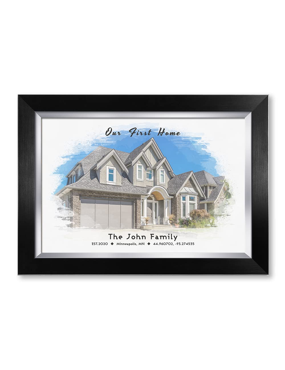 Ipic - Custom Watercolor House Portrait.Personalized Artwork With Names And Date On, Customized Gift For Anniversary,Wedding,Bir