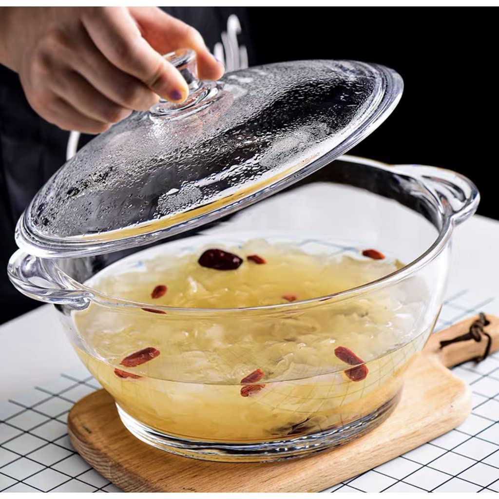 Bellemax Deep Round Glass Casserole Oven And Microwave Safe Serving Bowl With See Through Top Lid - (1500 Ml, Set Of 1, Transpar
