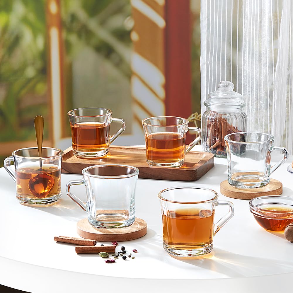 Borosil 175ml 6pc Cyder Tea/Coffee Mug Set | Borosilicate Tuff Glass Made in India Cup Set for Chai, Green Tea, Coffee, Milk | M