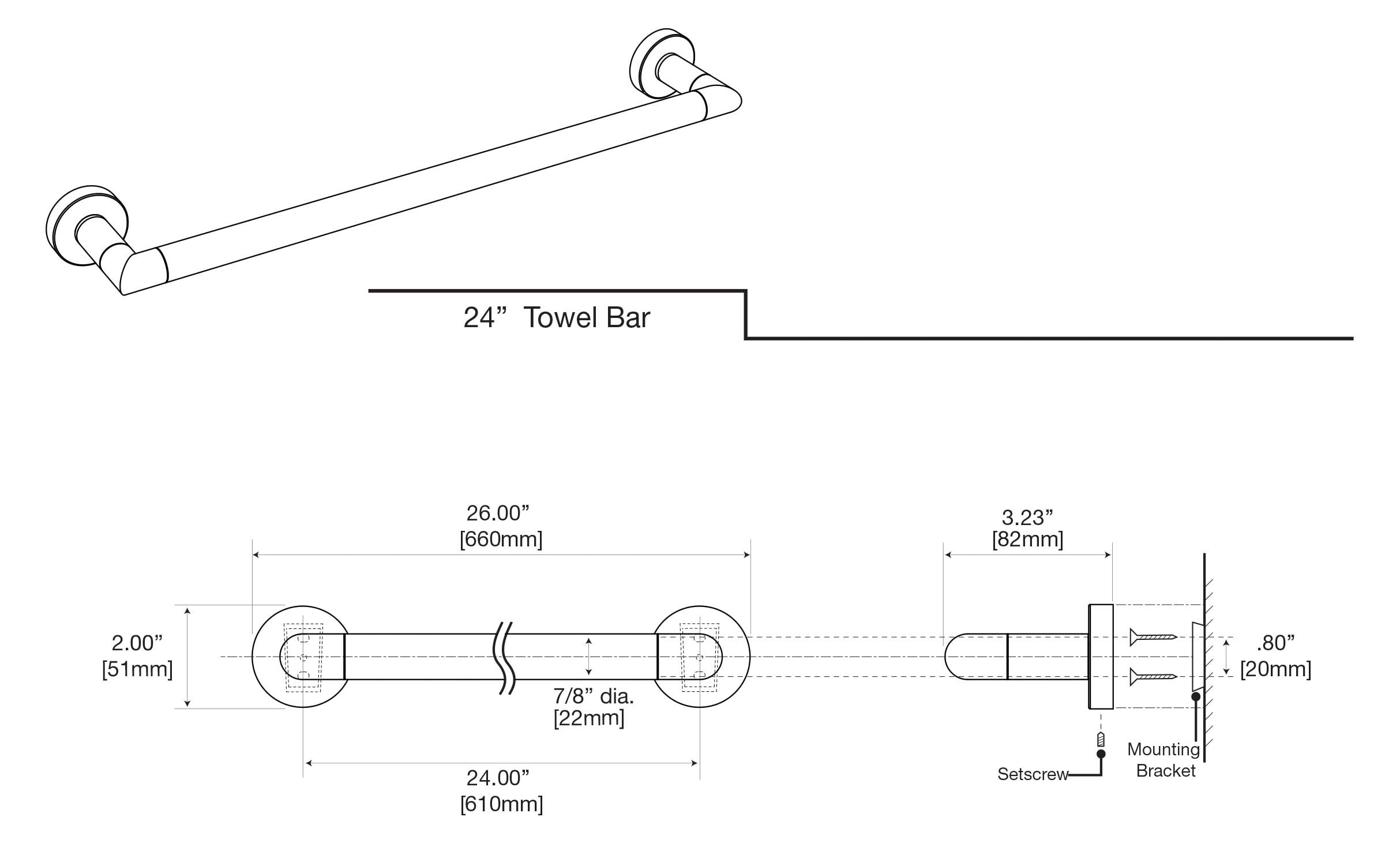 Gatco 4630 Glam Single Towel Bar, 2 Lbs, Chrome