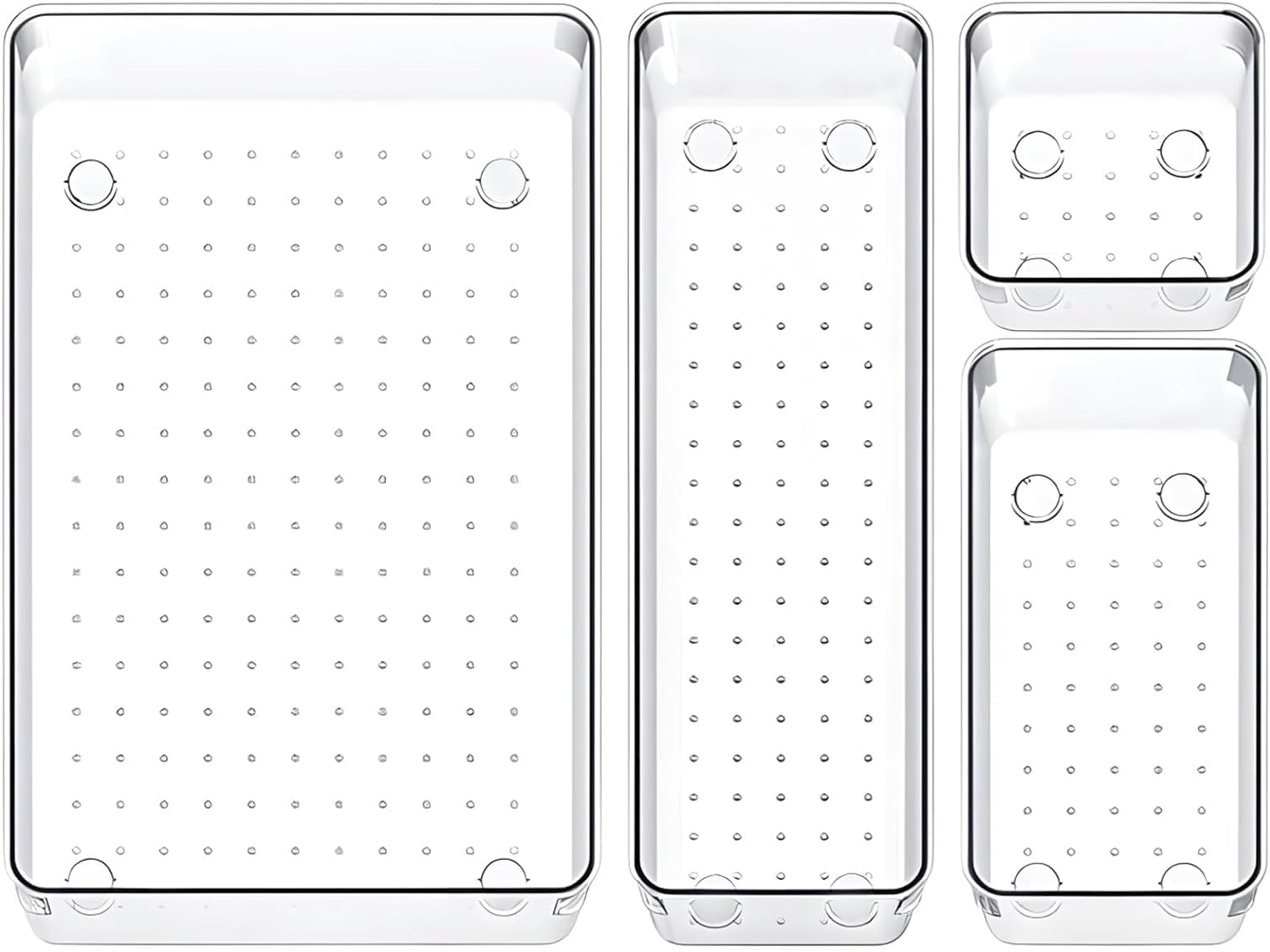 Xpandio Clear Plastic Drawer Organizers Set, 4 Different Size Versatile Bathroom And Vanity Drawer Organizer Trays, Storage Bins