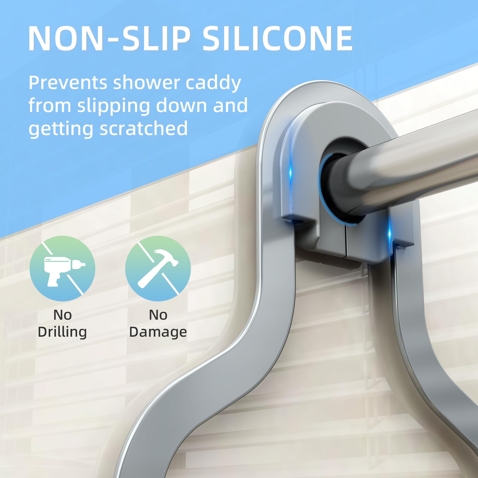 Kadolina Bathroom Hanging Shower Organizer, Over Head Shower Caddy Shower Storage Rack Basket With Hooks For Razor And Sponge Ru