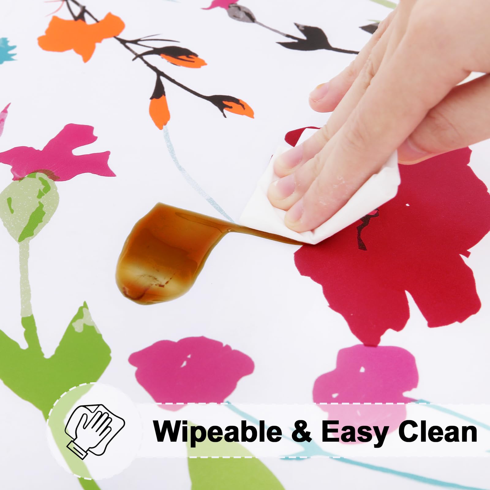 Misaya Round Fitted Tablecloth With Elastic Edge, 100% Waterproof Oil Proof Plastic Table Cover, Vinyl Flannel Backed Table Clot