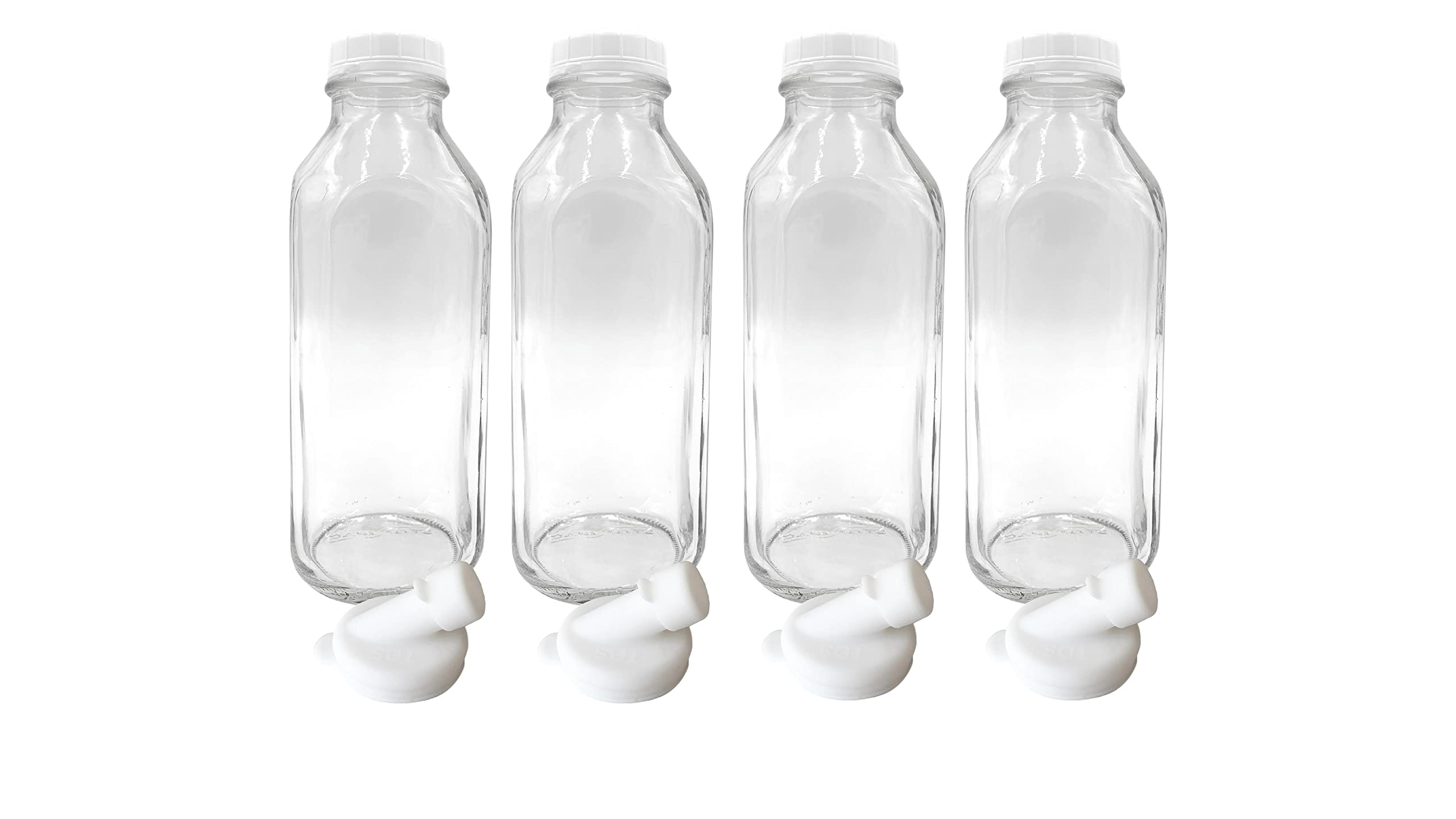 The Dairy Shoppe Heavy Glass Milk Bottles - Jugs With Lids And Silicone Pour Spouts - Clear Milk Containers For Fridge - Reusabl