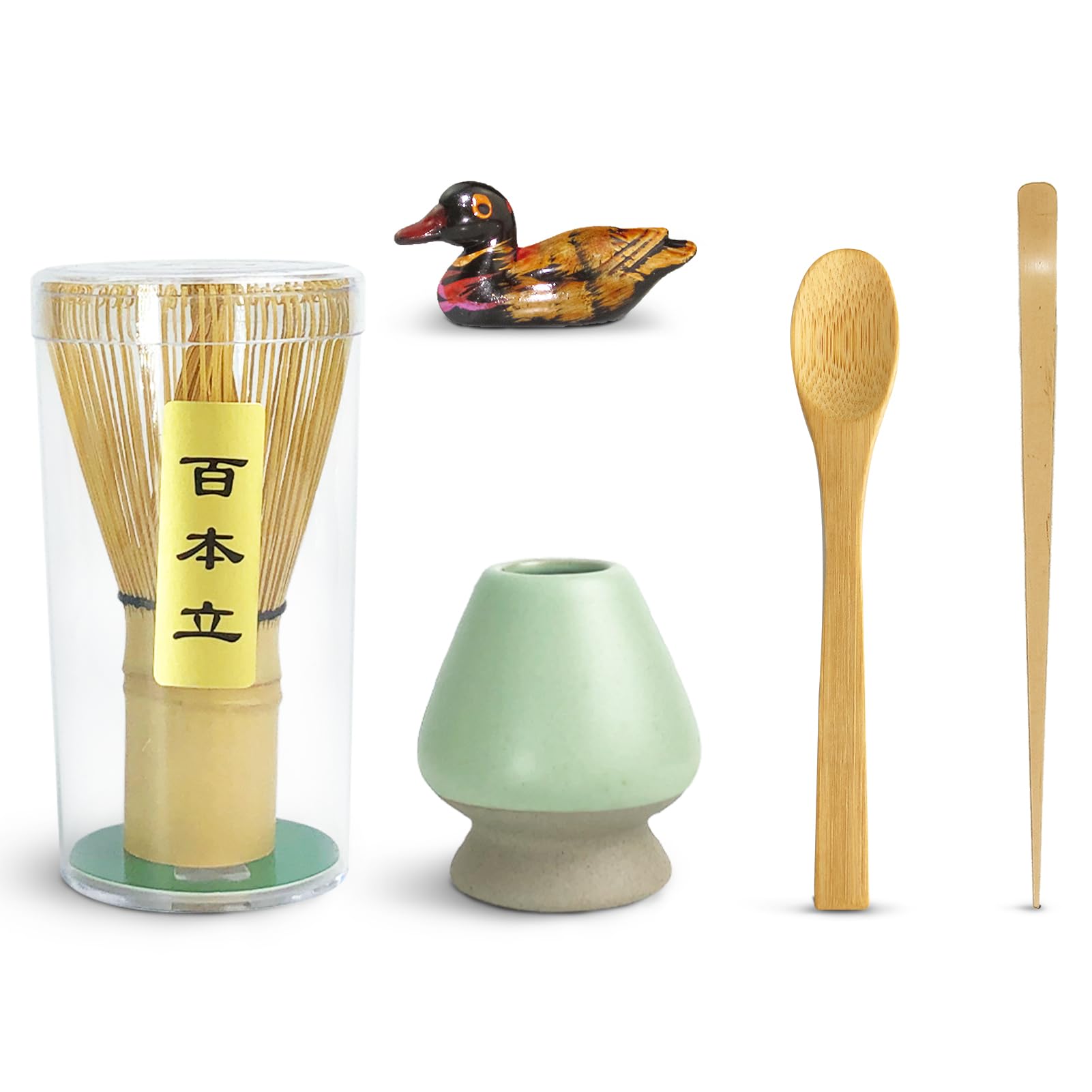 Artcome 5 Pcs Japanese Matcha Tea Set, Matcha Whisk, Traditional Scoop, Tea Spoon, Scoop Holder, Ceramic Whisk Holder Handmade M