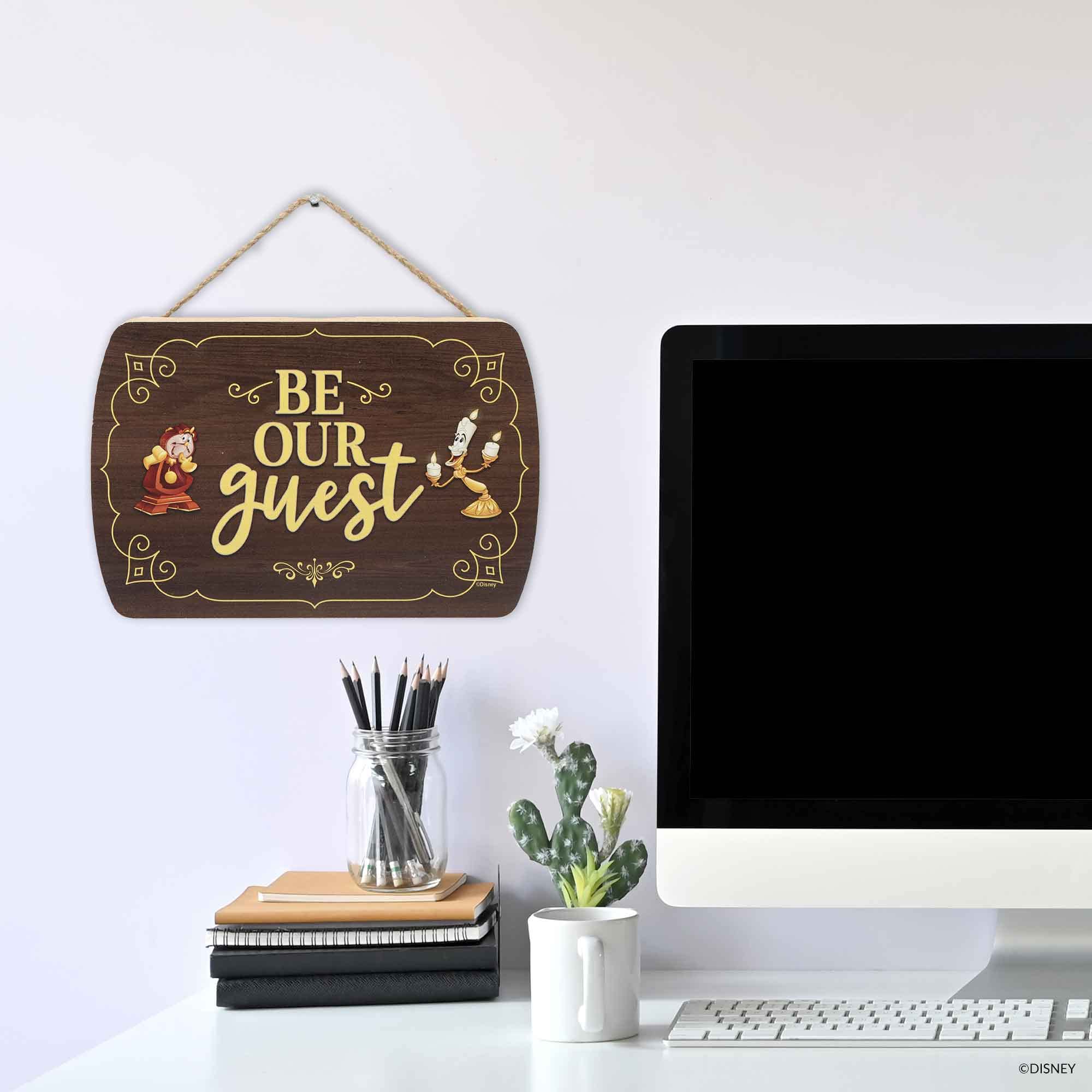 Disney Beauty And The Beast Be Our Guest Hanging Wood Wall Decor - Fun Be Our Guest Sign For Entryway Or Guest Room