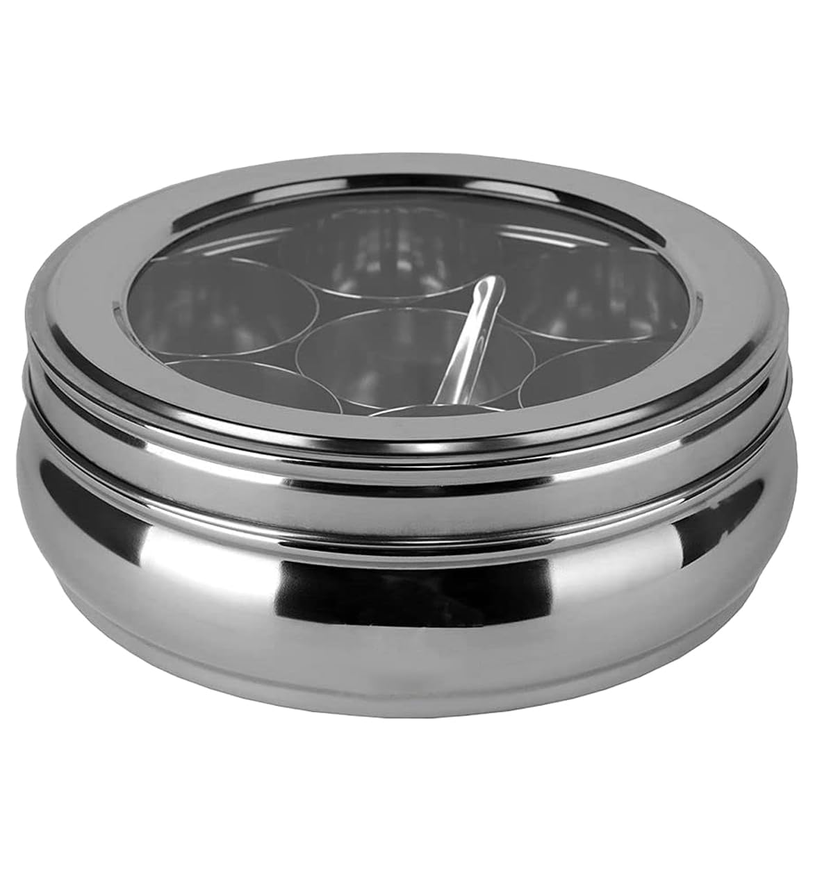 Rabbonix Stainless Steel Masala Box For Kitchen, Belly Shaped And Capacity 1.1 Liter | Spice Box/Masala Dabba/Namak Dani With Se