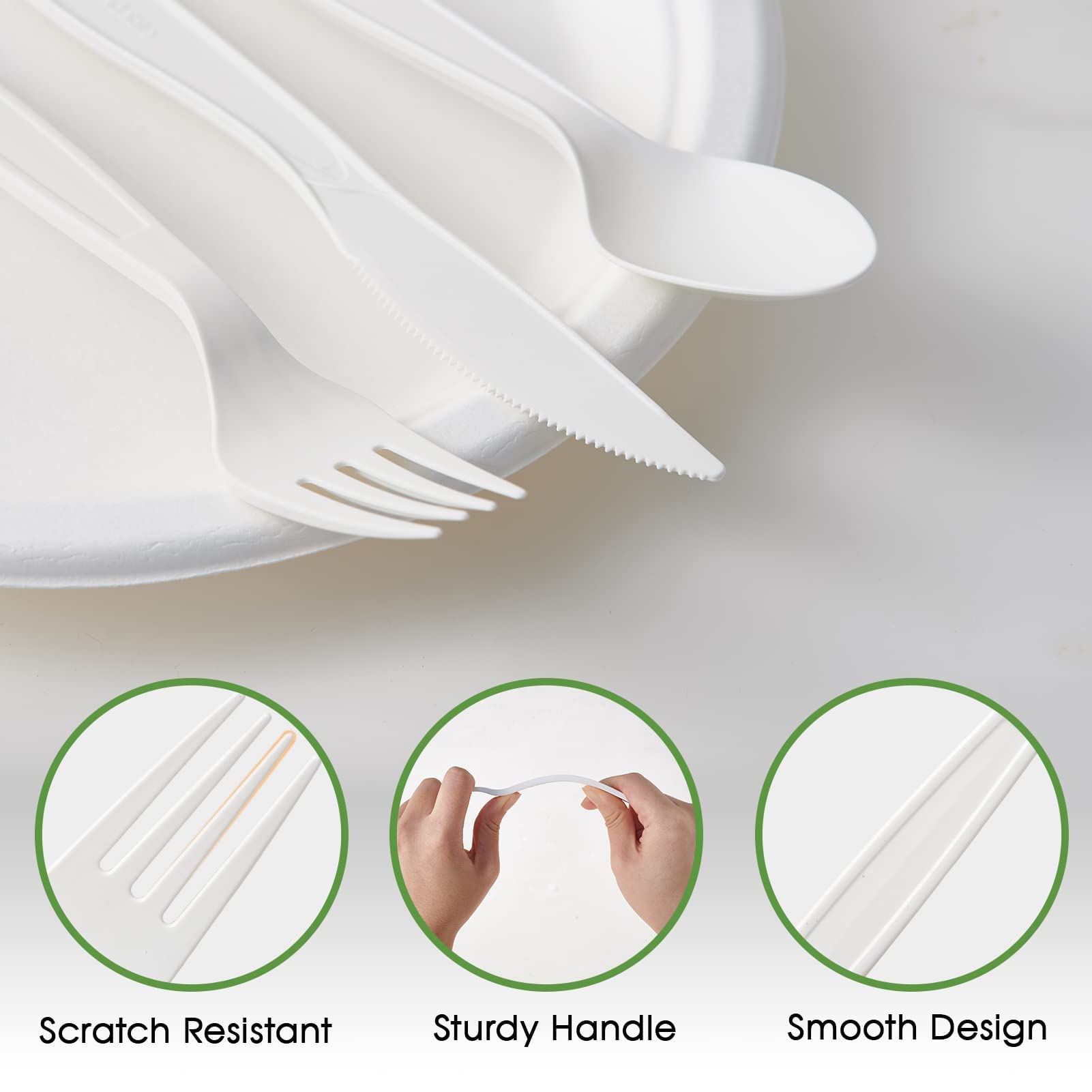 Ecolipak 100% Compostable Forks 150 Pack, 7'' Large Size Biodegradable Disposable Cutlery Forks, Heavy Duty Bio Based Cpla Utens