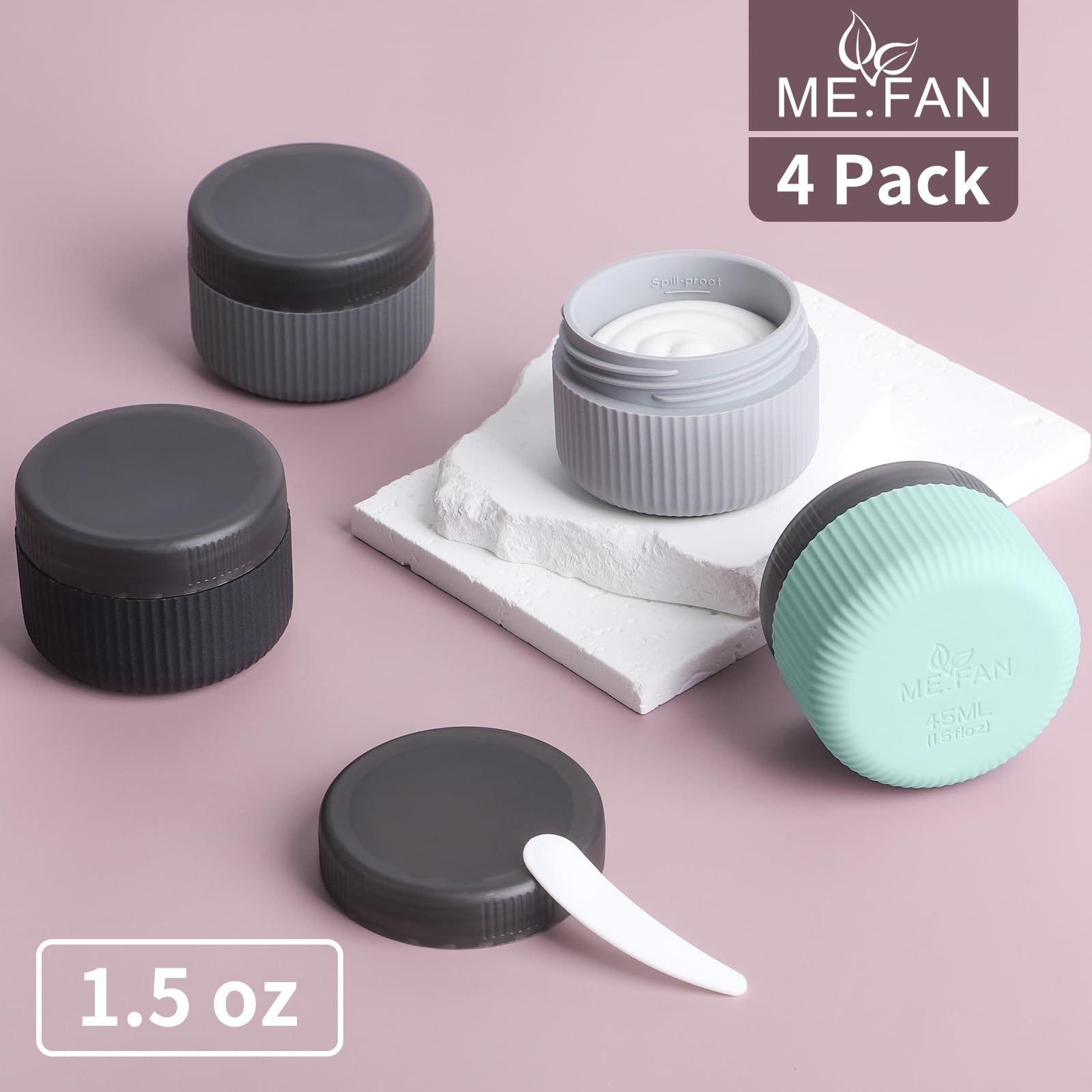 Me.Fan Travel Containers For Toiletries, Tsa Approved 1.5 Oz Silicone Cream Jars, Leak-Proof Travel Size Containers, Travel Acce