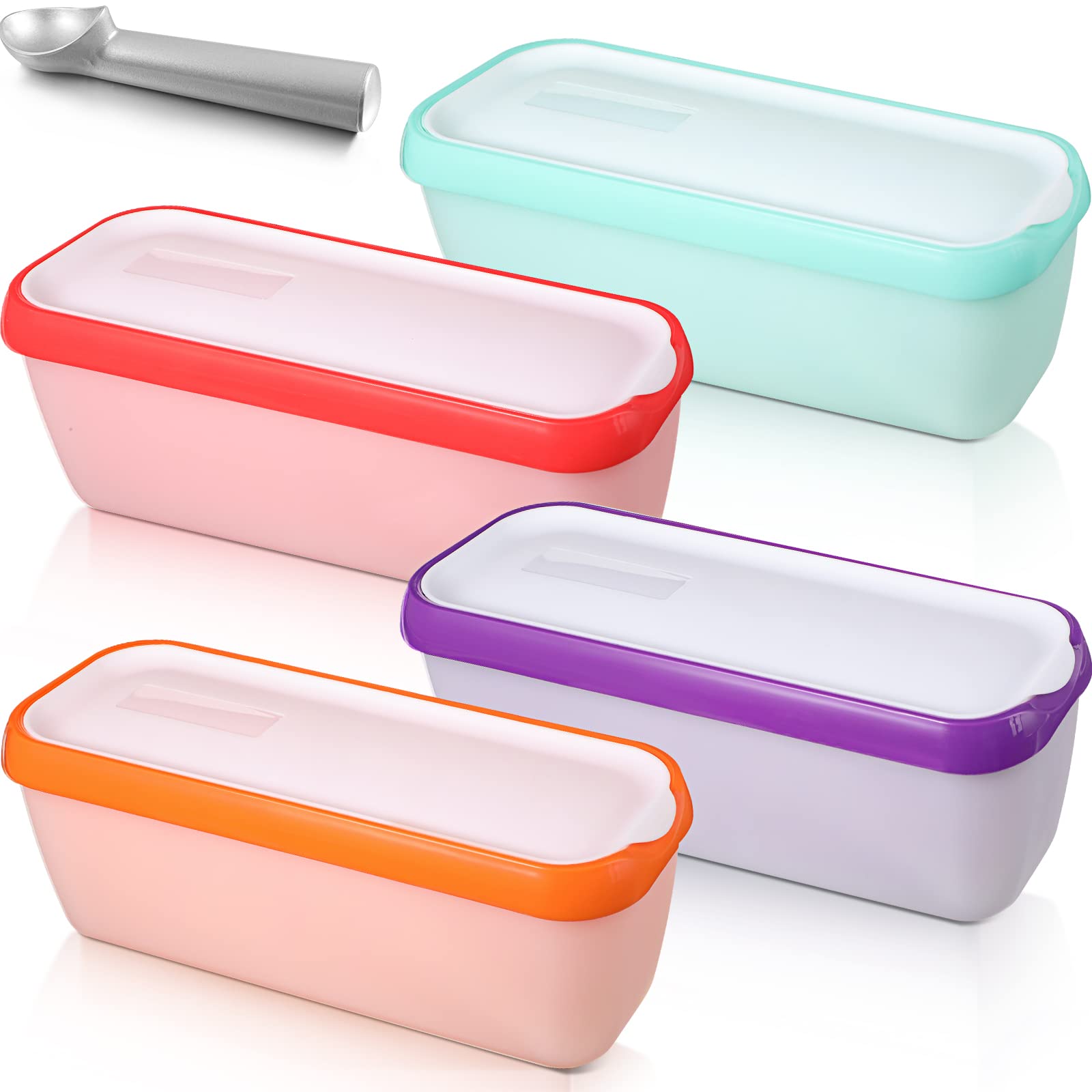 4 Pack Reusable Ice Cream Containers with Lids and Scoop, 1.5 Qt, Freezer