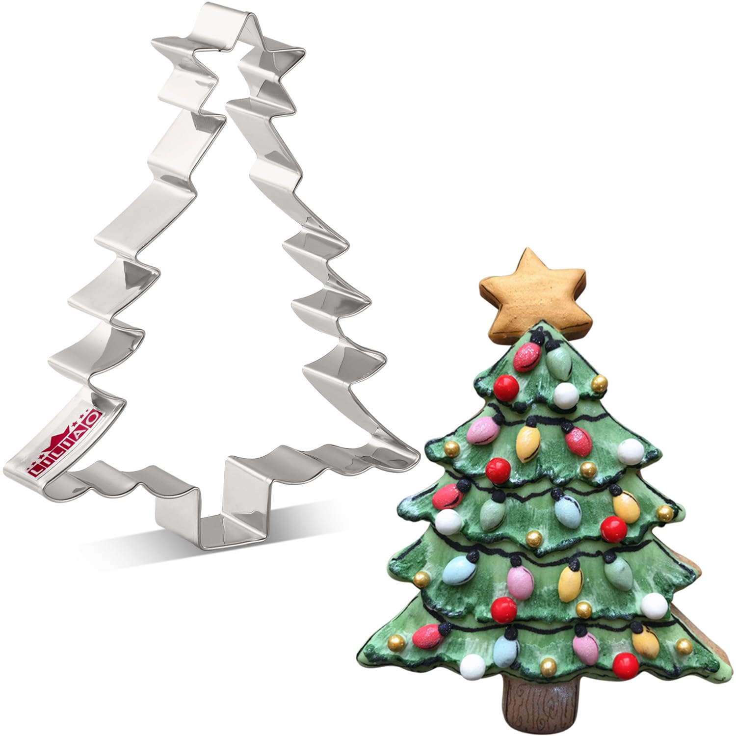 Liliao Large Christmas Tree With Star Cookie Cutter - 4.4 X 5.6 Inches - Stainless Steel