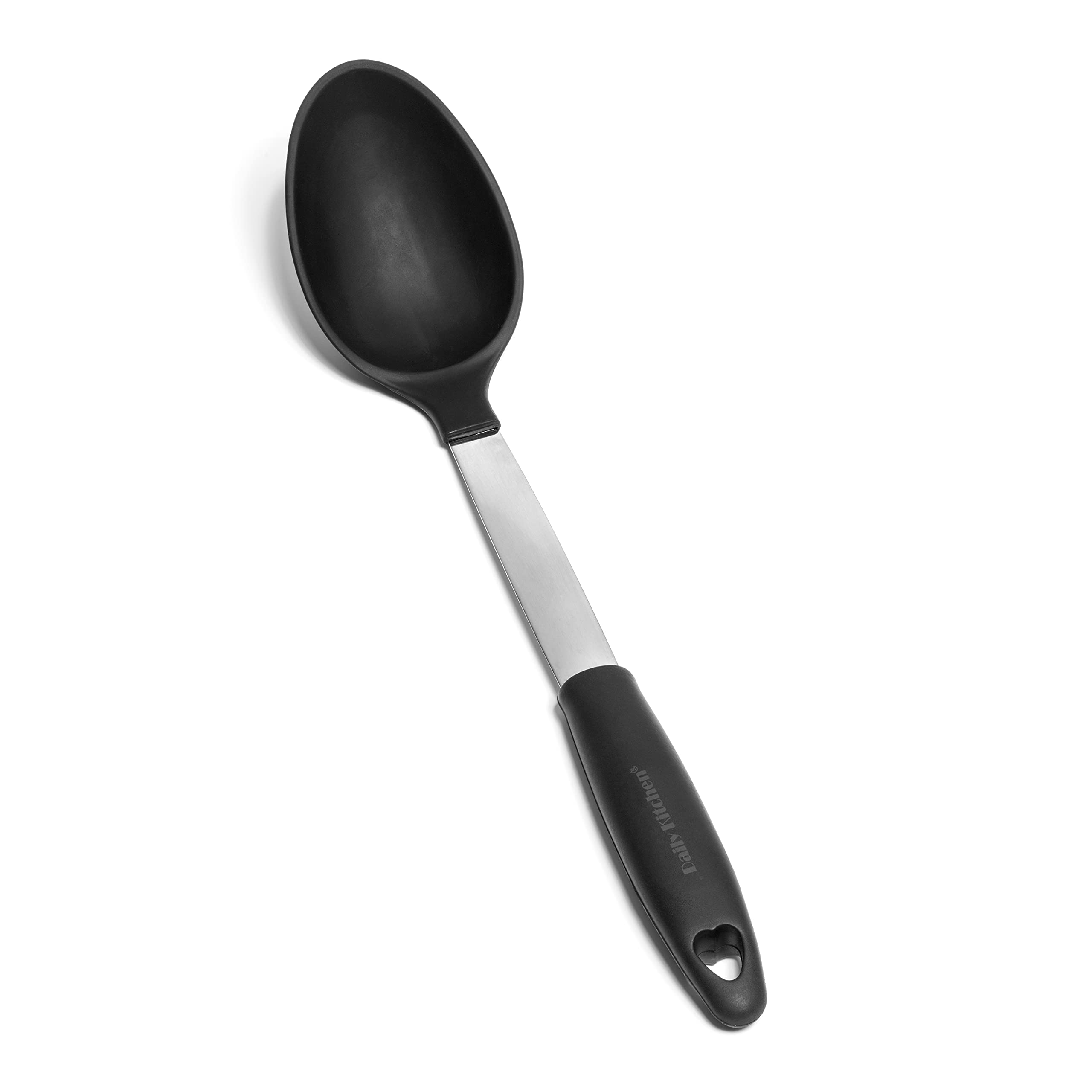 Daily Kitchen Solid Cooking Spoon Heat Resistant Silicone And Stainless Steel Metal - Best Serving Spoon With Rubber Grip - Flex