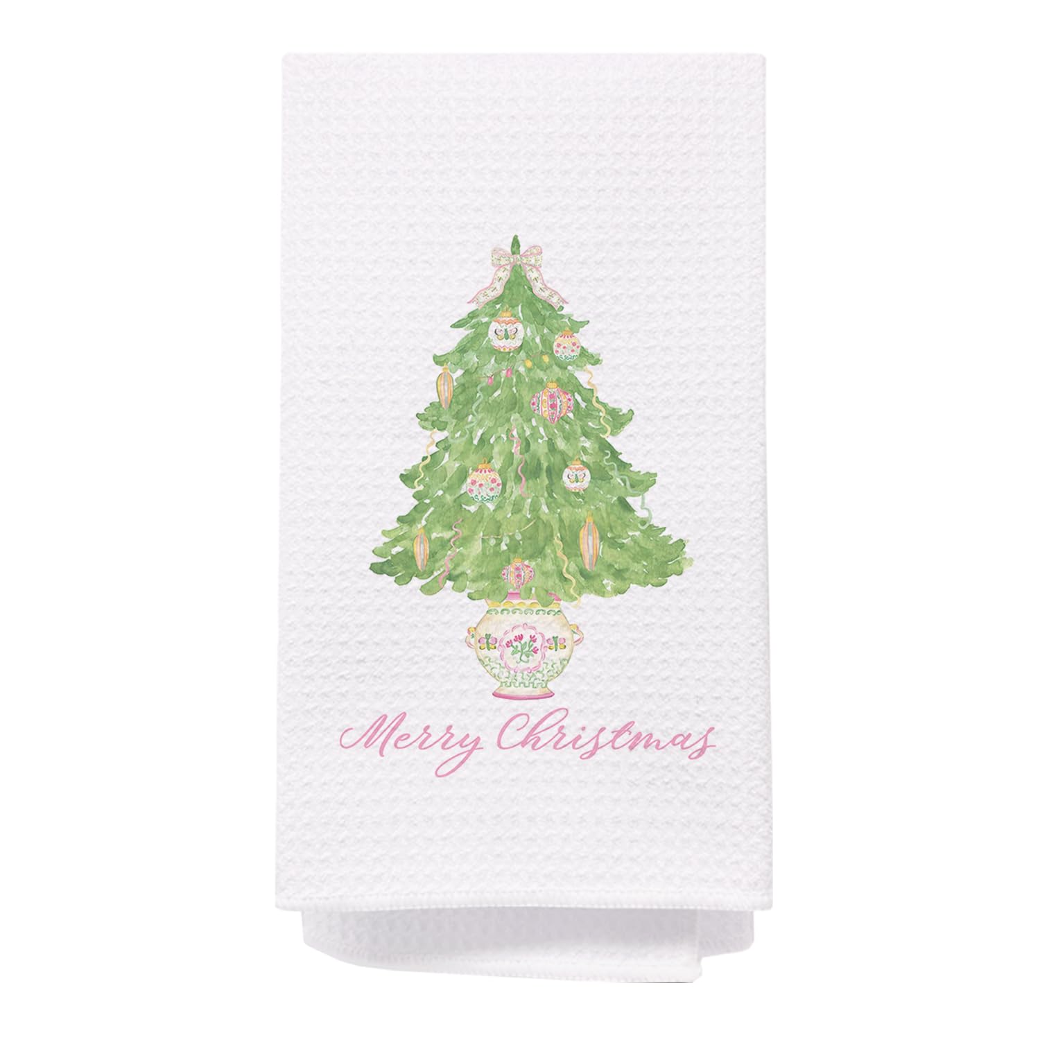 Spbl&L Chinoiserie Christmas Kitchen Towels, Light Green Christmas Tree Dish Towels For Kitchen Bathroom, Merry Christmas Hand T