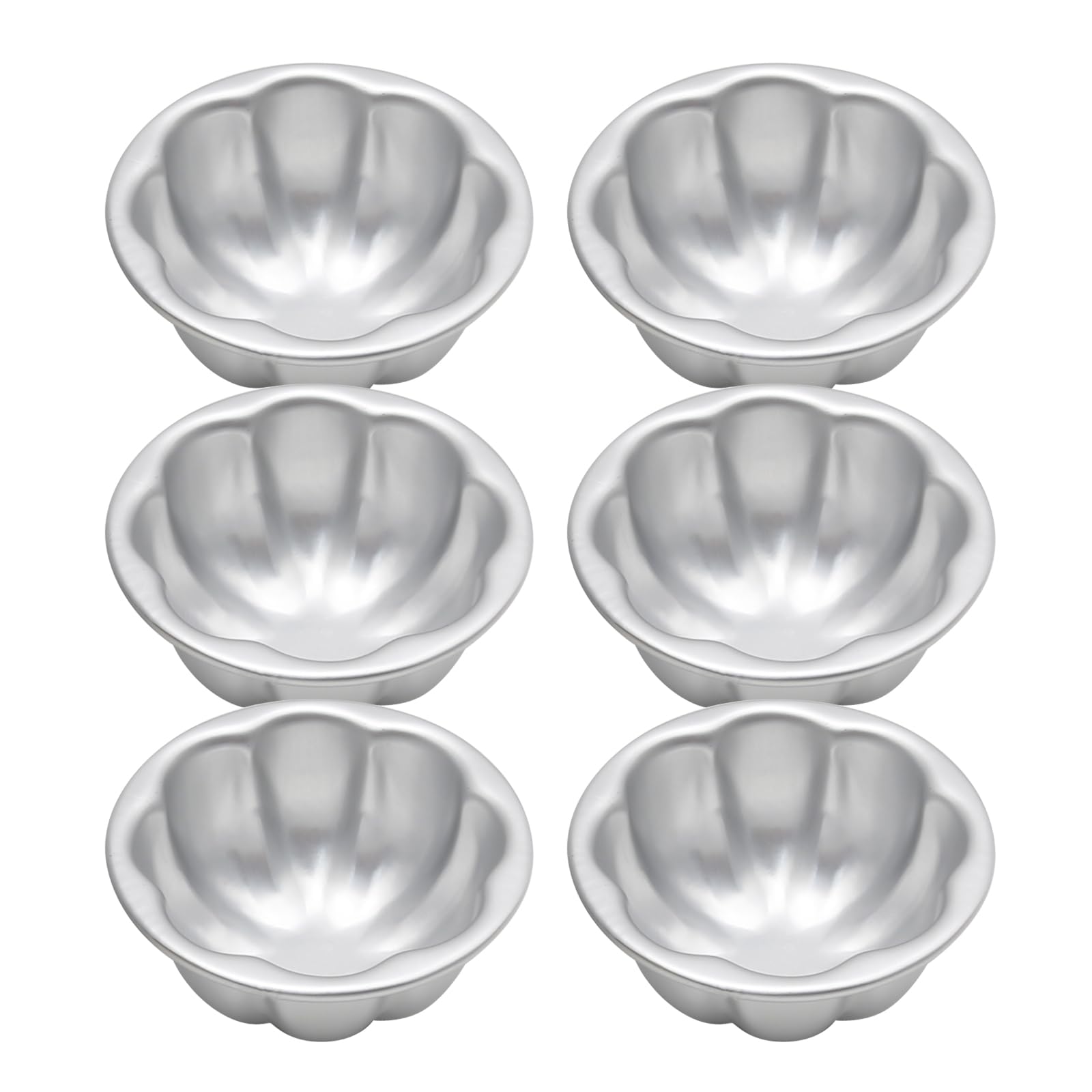 6 Pcs Egg Tart Molds Aluminum Alloy Cake Tartlets Baking Tool Flower Shape Non-Stick Egg Tart Molds 3.5 X1.6Inch Muffin Cupcake