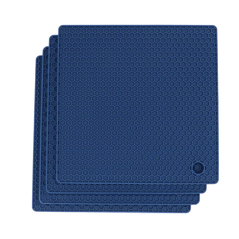 Alnicov Set Of 4 Silicone Pot Holders Multi-Purpose Hot Pads,Non Slip Flexible Durable Heat Resistant For Table Kitchen Navy Blu