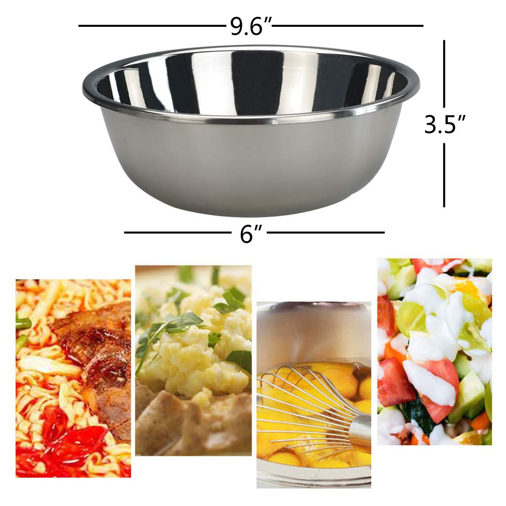 Anbers 18/10 Stainless Steel Mixing Bowl, 9.6 Inch Wide Metal Prep Bowls, 4 Packs