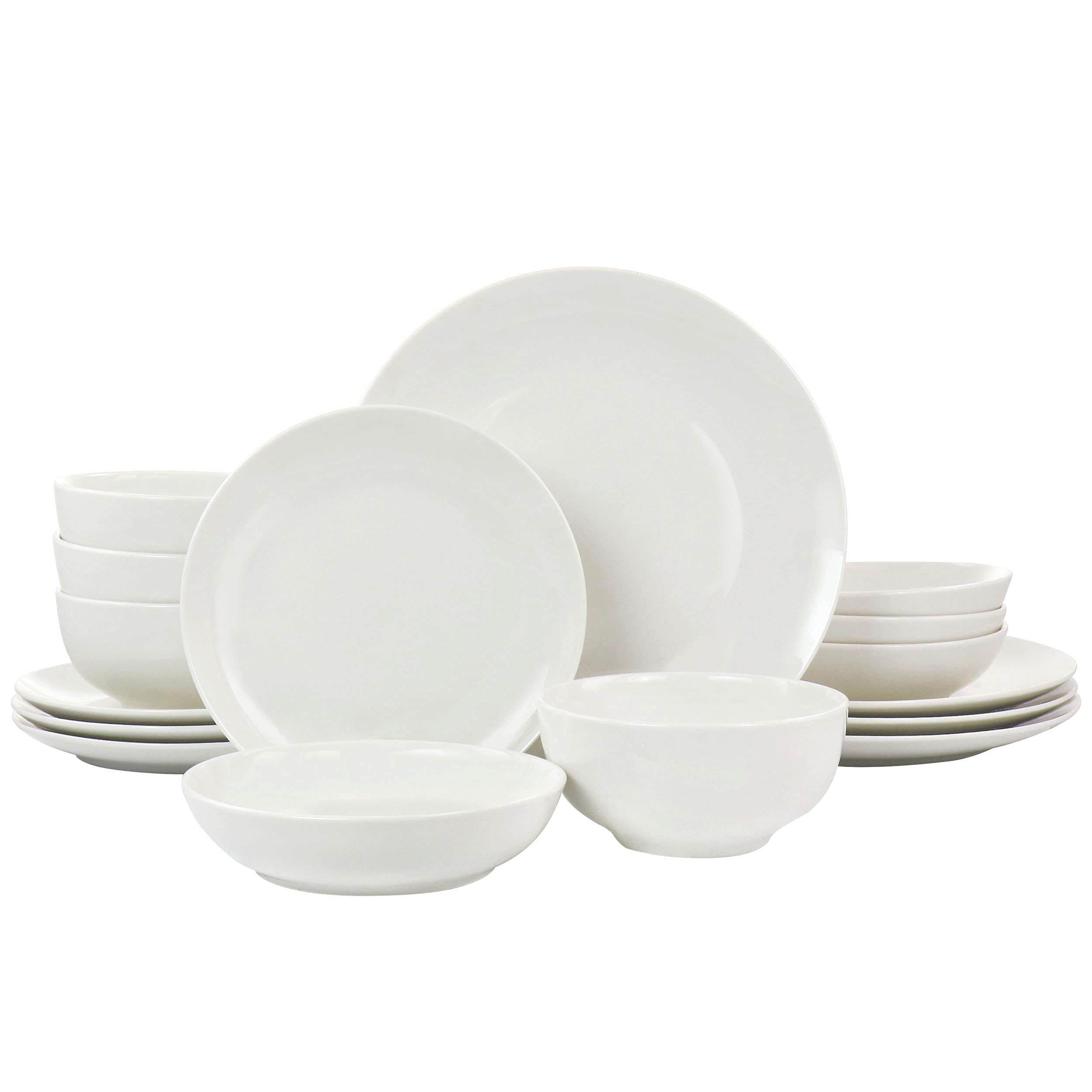 Elama White Porcelain Dish Dinnerware Set, 16 Piece, Camellia