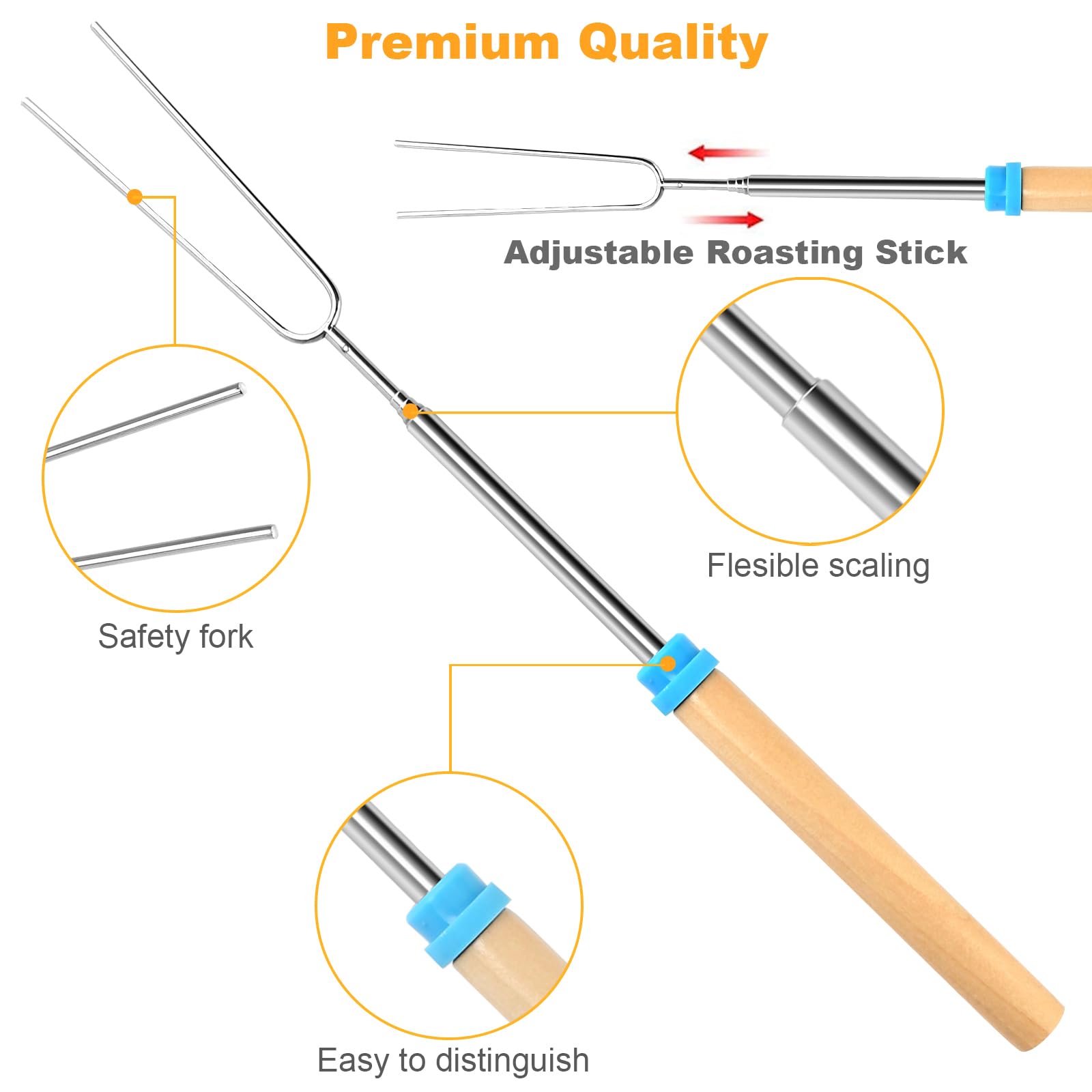 5 Pcs Marshmallow Roasting Sticks For Fire Pit Long 32Inch, Smores Sticks Skewers, Smores Kit For Fire Pit, Premium Telescoping