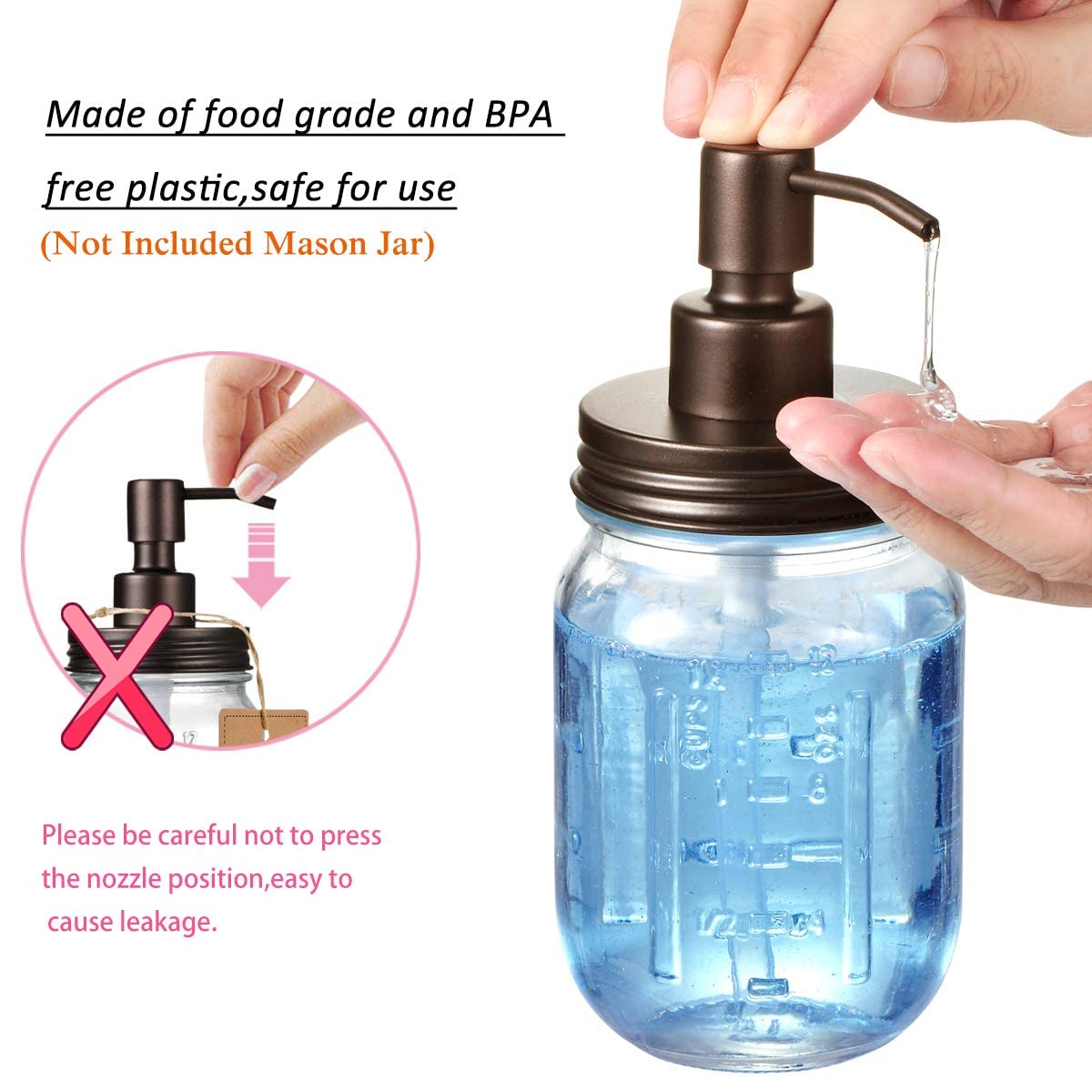 Amolliar Mason Jar Liquid Soap Dispenser Lid, 304 Stainless Steel Pum Lid For 16Oz Regular Mouth Mason Jar, Rustic Farmhouse Dec