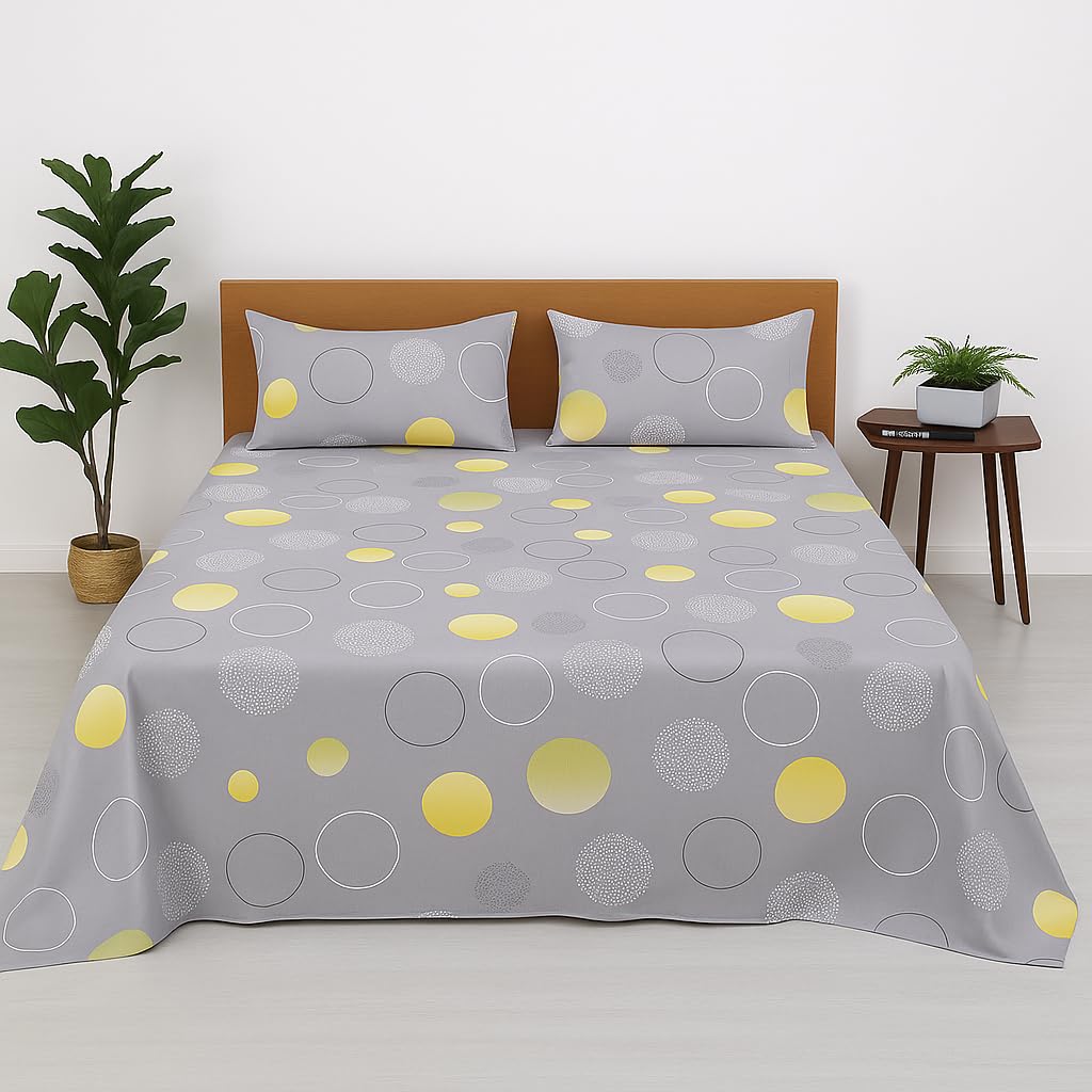 Bhoomi Impex Circle Charm Printed Double Bed Bedsheet Set - 90 X 100 Inches - Ultra-Soft Microfiber, Wrinkle-Free & Skin-Friendl