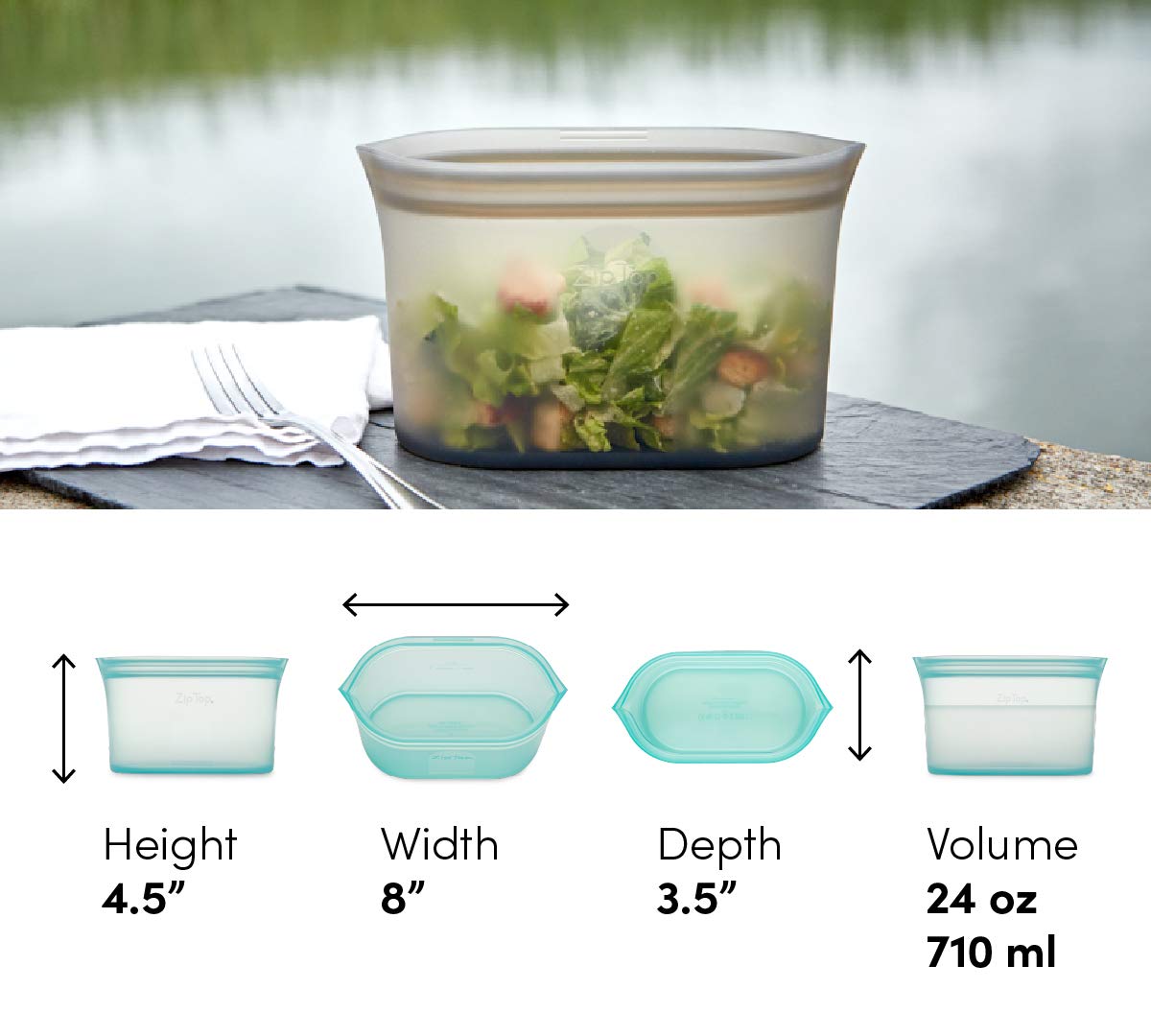 Zip Top Reusable Food Storage Bags | Medium Dish [Teal] | Silicone Meal Prep Container | Microwave, Dishwasher And Freezer Safe