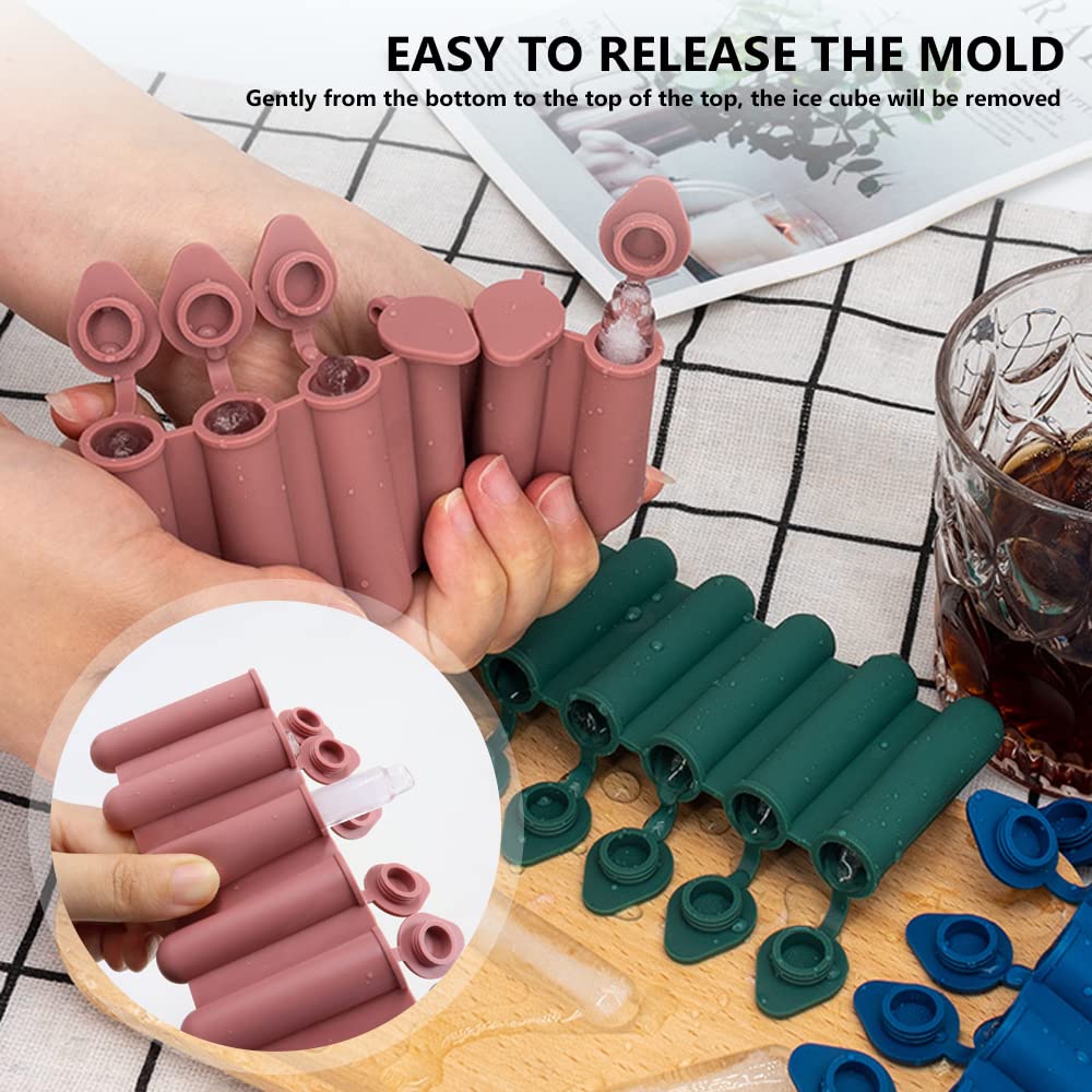 4Colors Mini Ice Cube Stick Tray With Lid, Silicone Ice Tube Making Trays, Ice Cube Molds For Sports And Water Bottles, Easy Pus